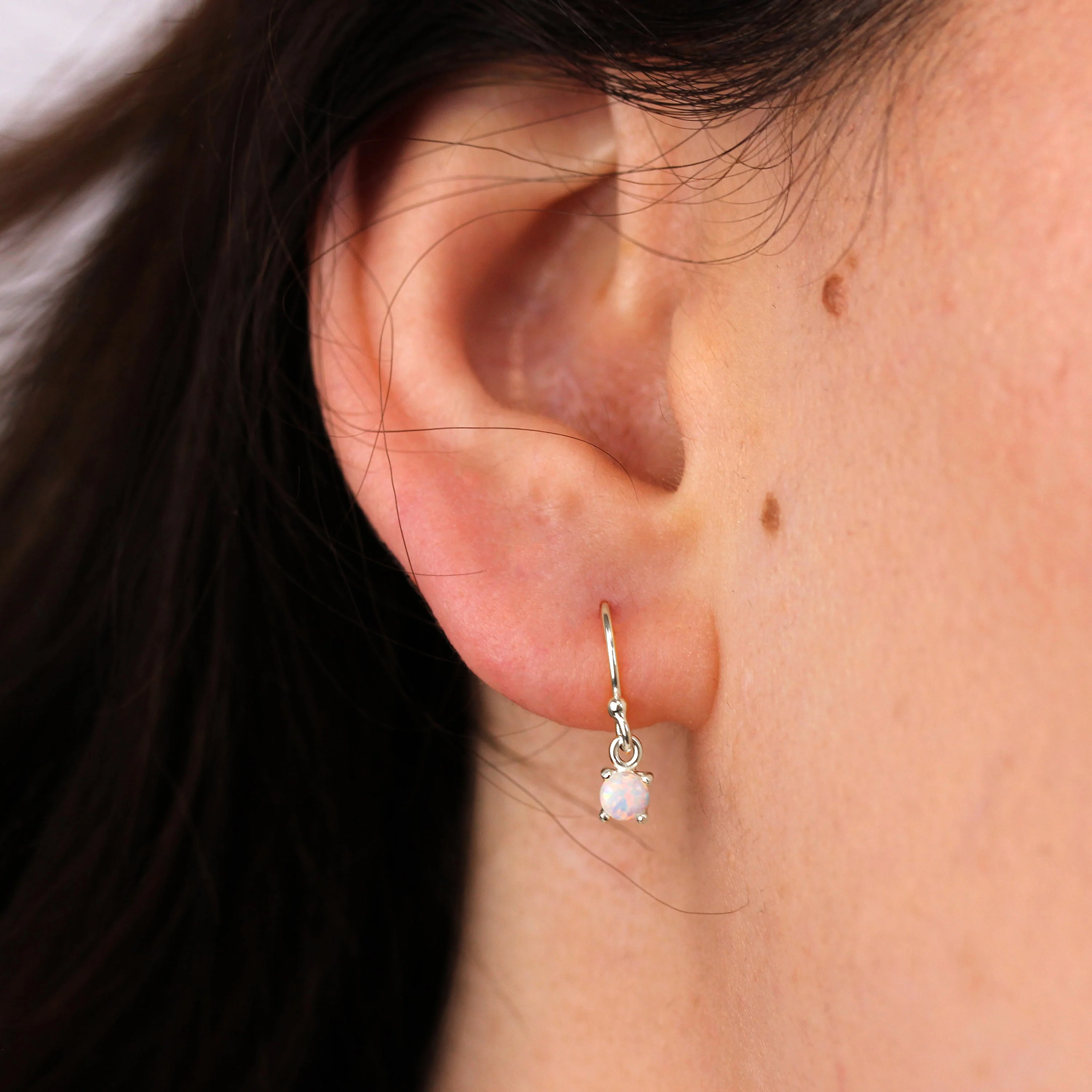 Sterling Silver Opal October Birthstone Claw Dangle Earrings - Image 2