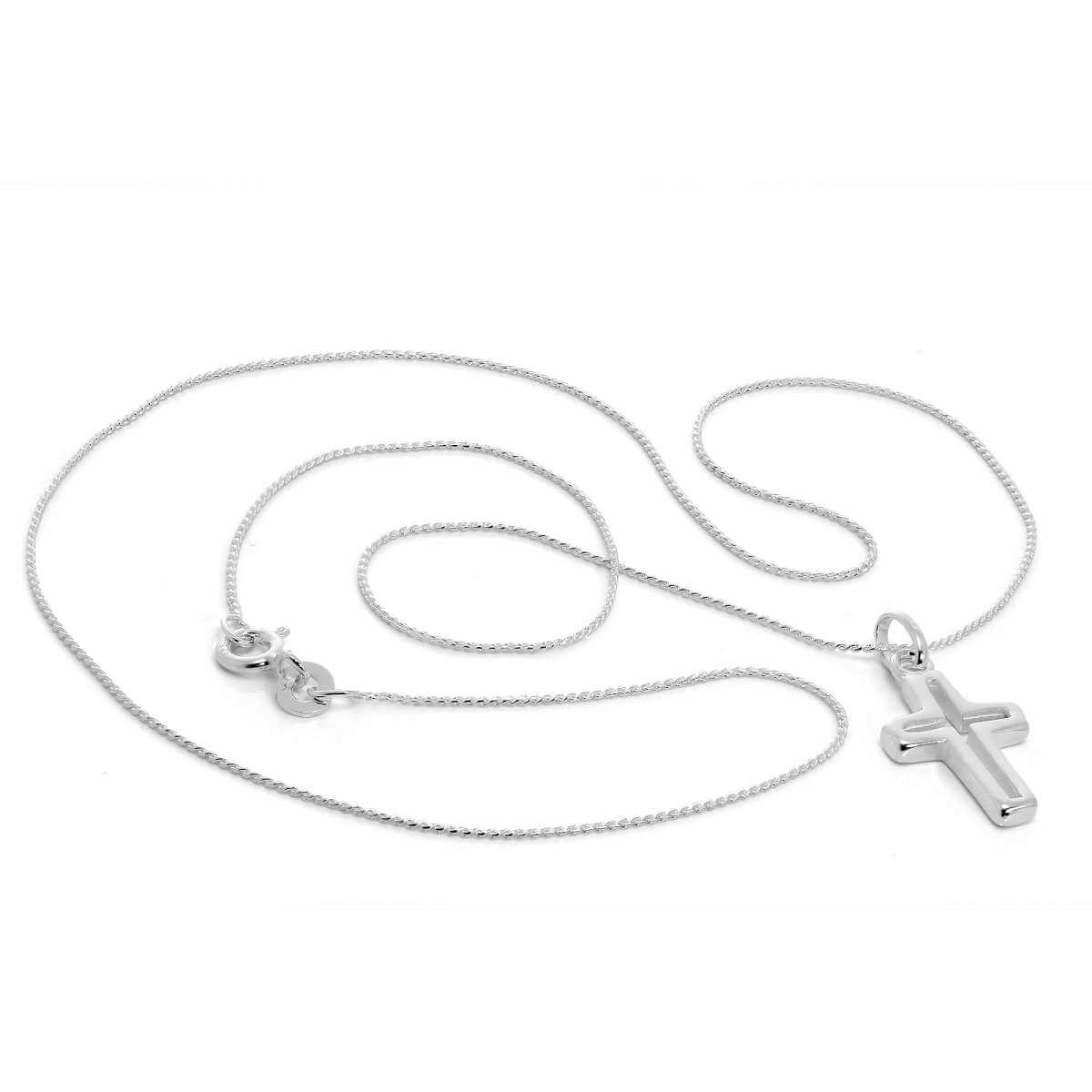 Sterling Silver Outline Cross Pendant Necklace - Image 3