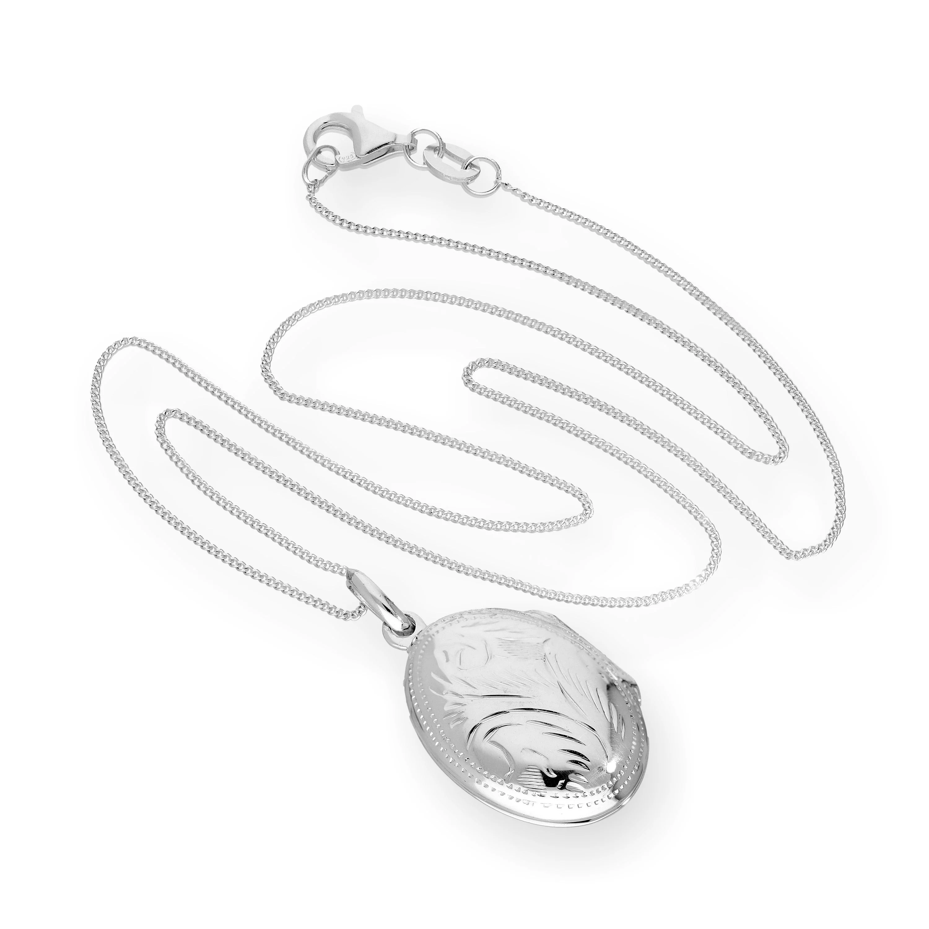 Sterling Silver Oval Engraved Locket on Chain 16 - 22 Inches - Image 2