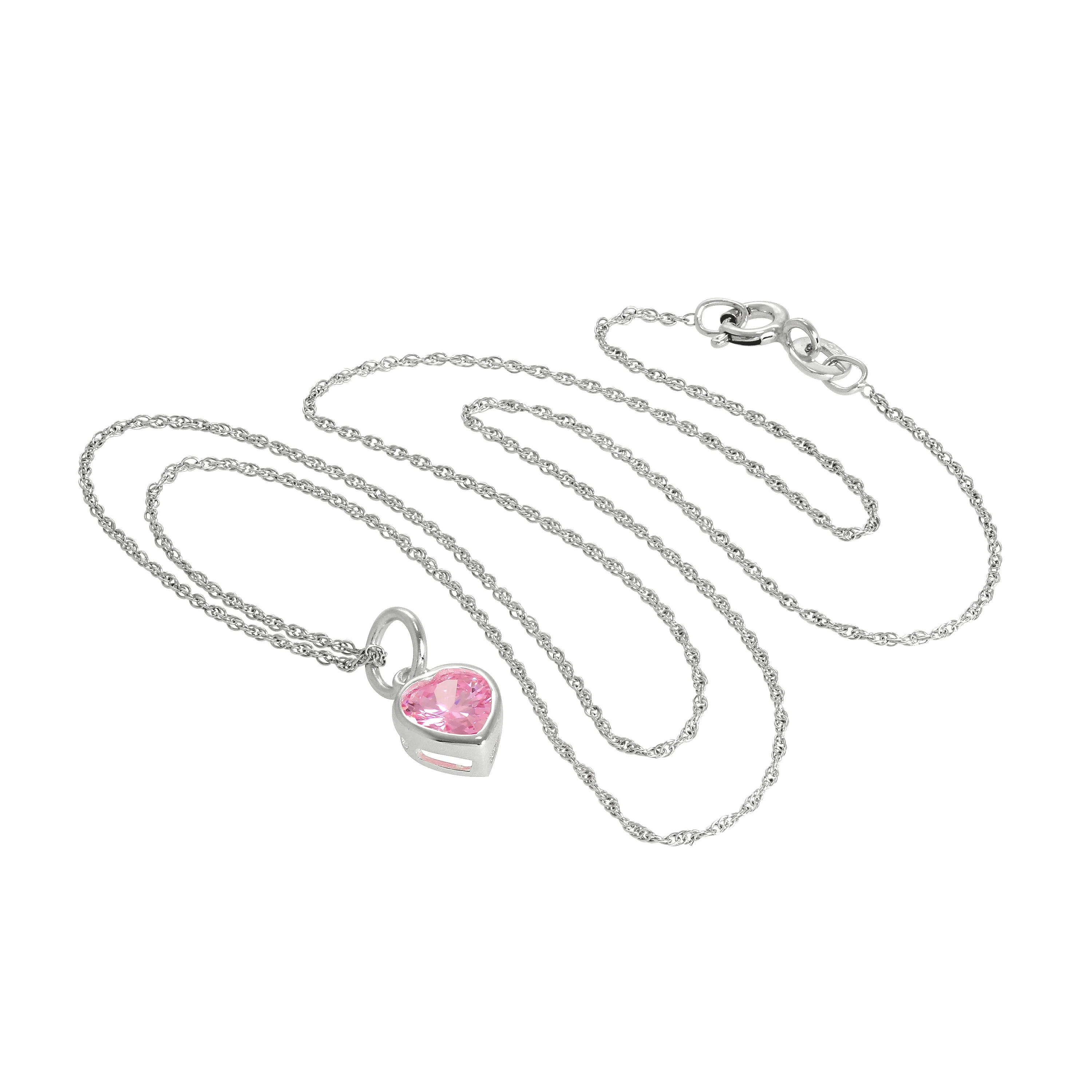 Sterling Silver Pink Heart Crystal Pendant Necklace 14 - 22 Inches - Image 2