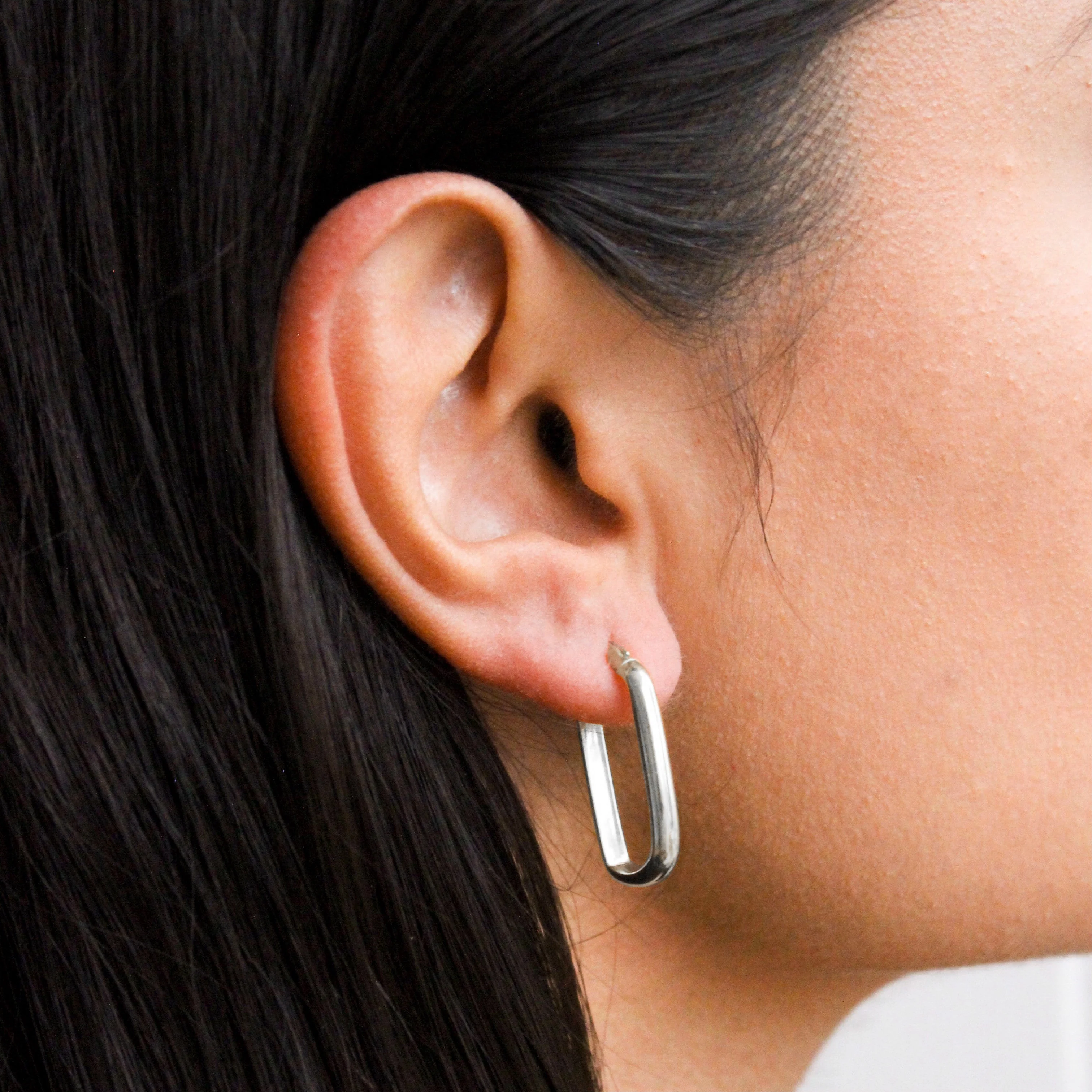 Sterling Silver Plain Ovate Creole Hoop Earrings - Image 2