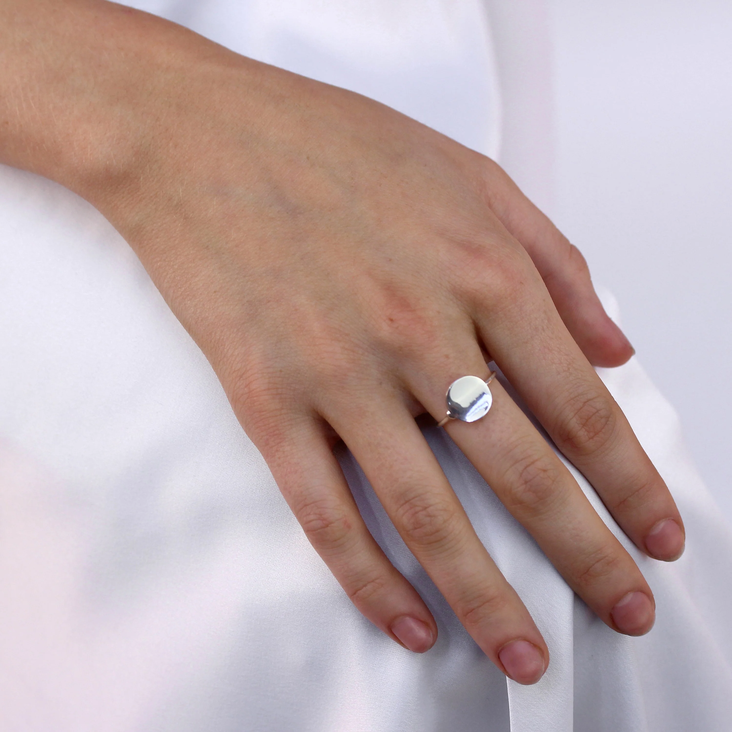 Sterling Silver Plain Round Disc Adjustable Ring - Image 2