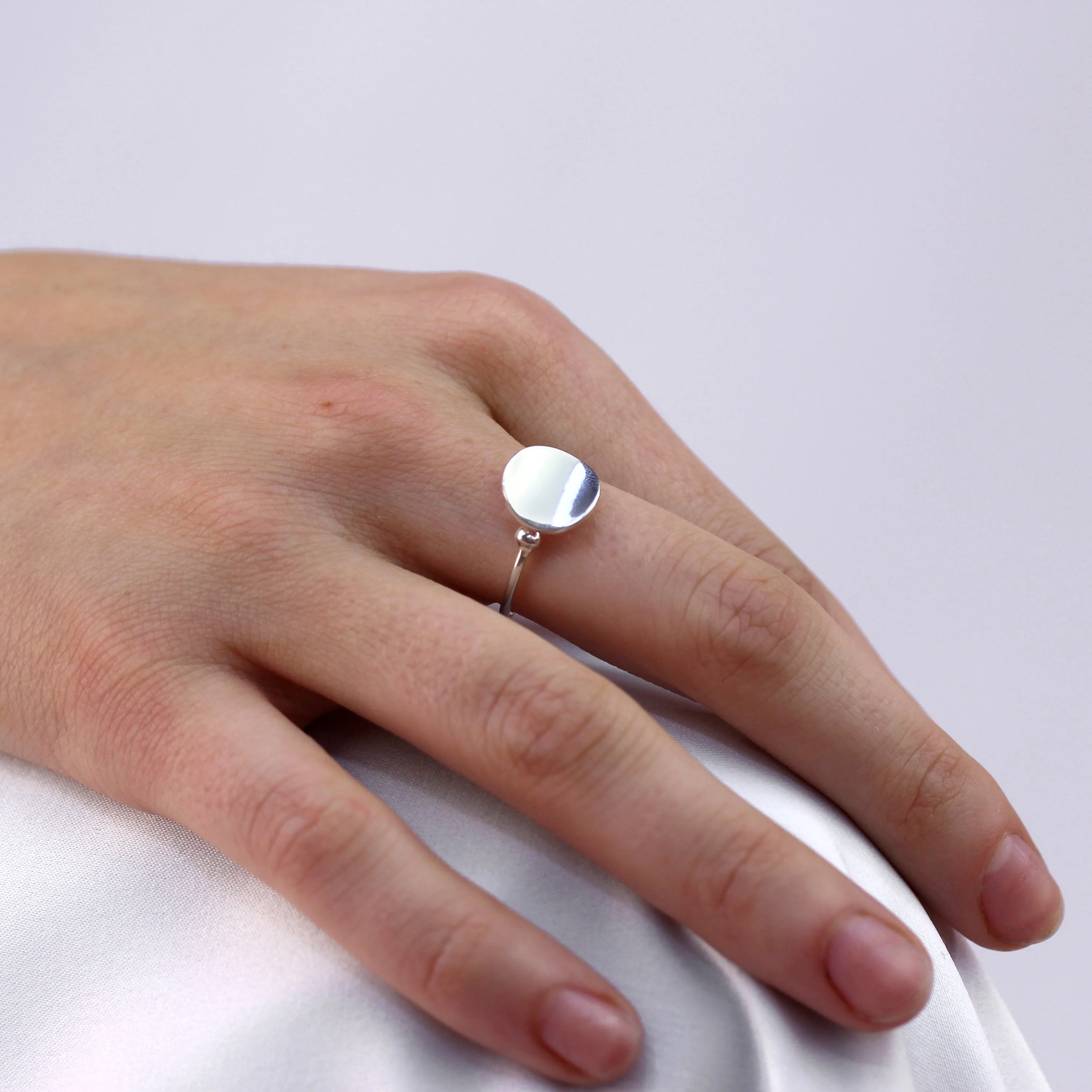 Sterling Silver Plain Round Disc Adjustable Ring - Image 5
