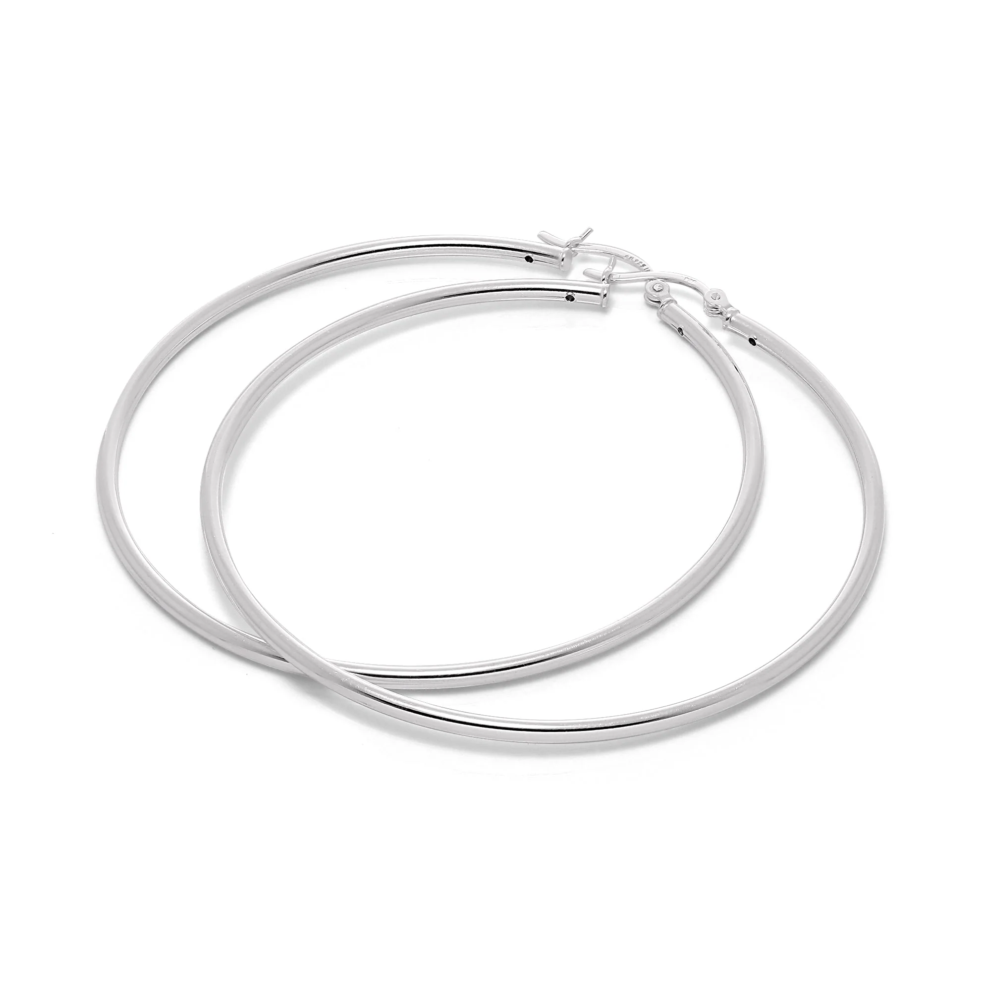 Sterling Silver Plain Sleeper 2mm Hoop Earrings 12mm - 70mm - Image 3