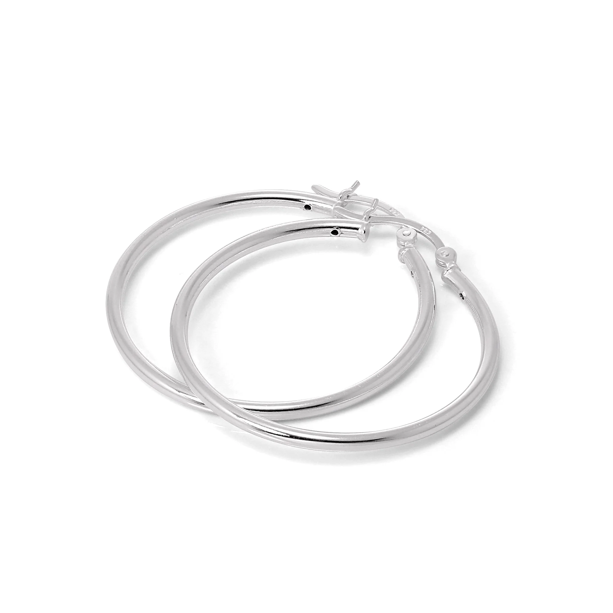 Sterling Silver Plain Sleeper 2mm Hoop Earrings 12mm - 70mm - Image 6