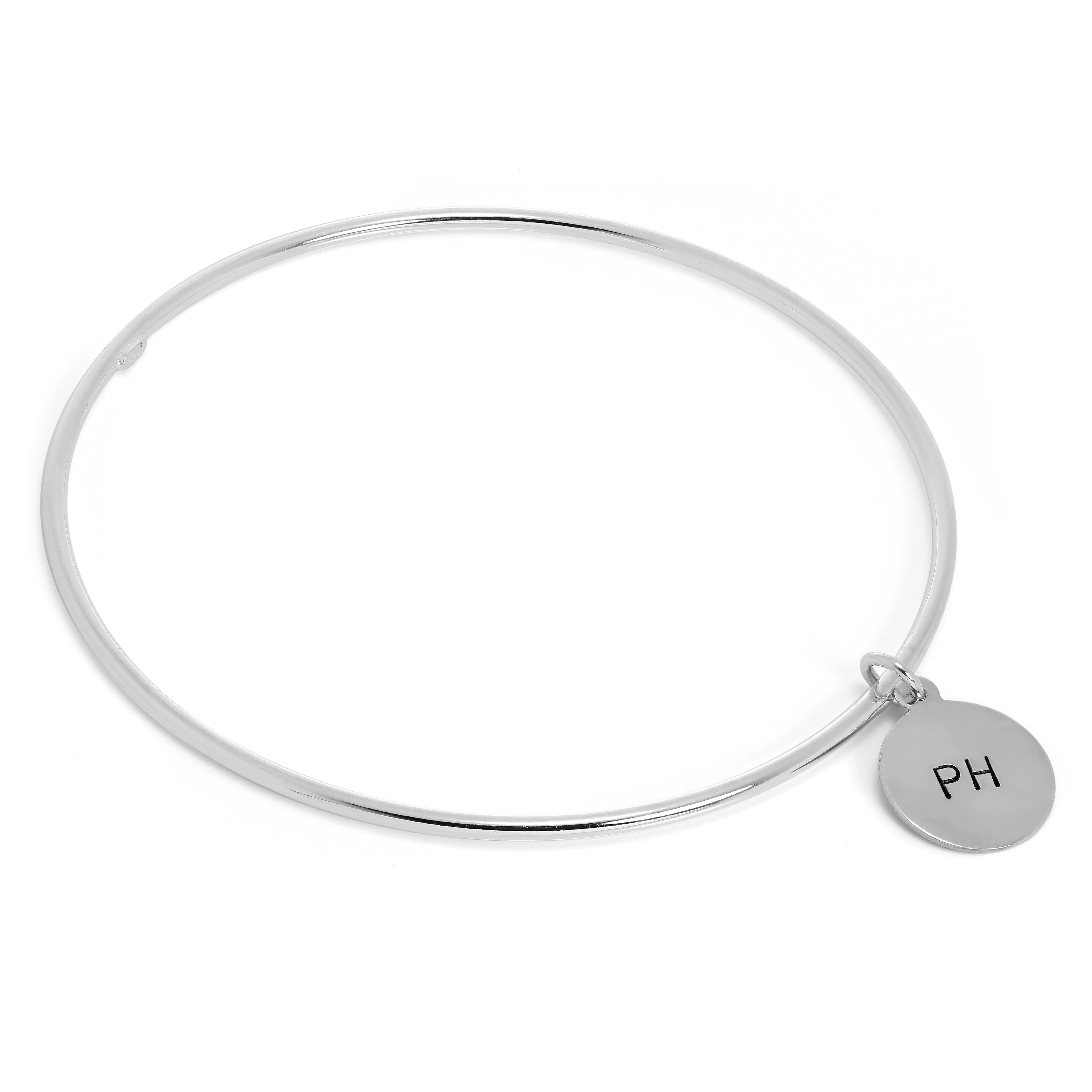 Sterling Silver Polished Bangle with Hand Stamped Disc Charm - Image 2