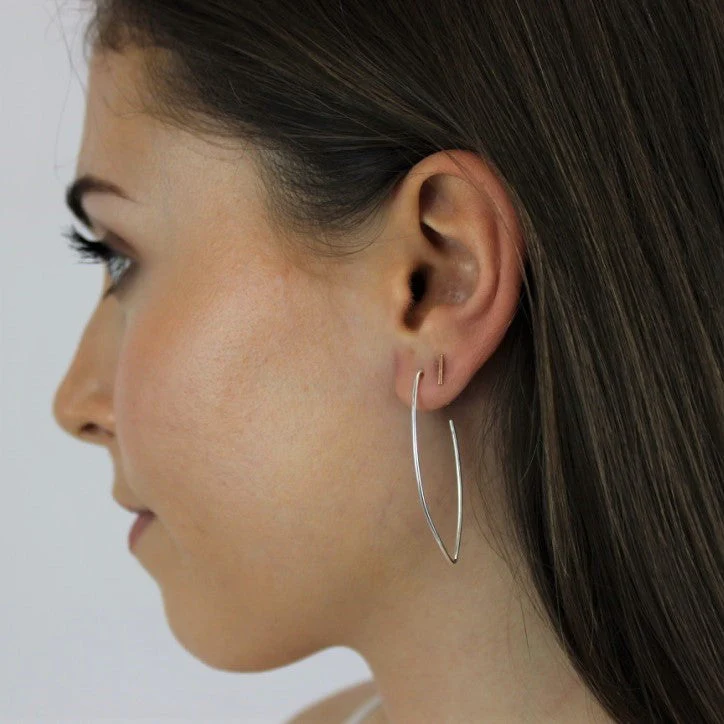Sterling Silver Pull Through Bar Oval Earrings - Image 2