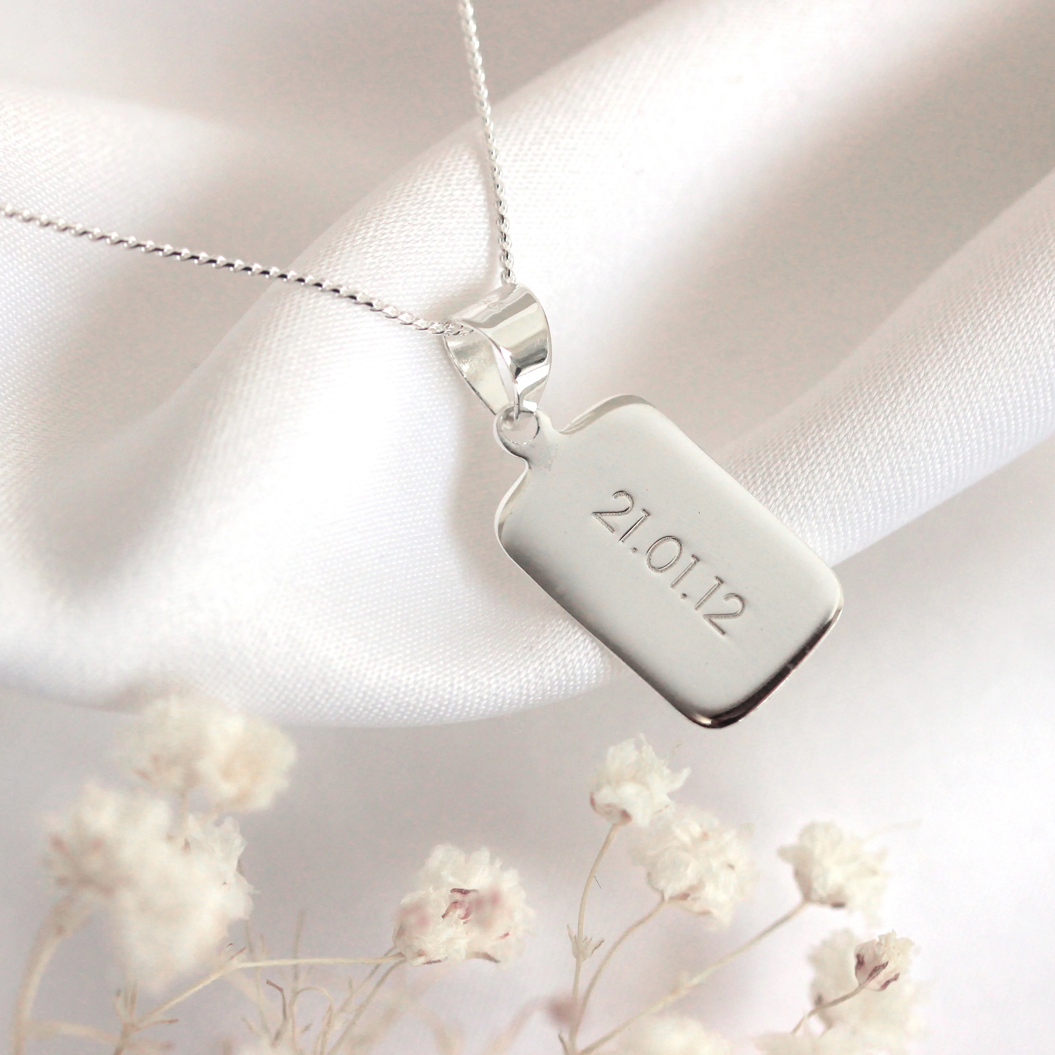 Sterling Silver Rectangular Engravable Pendant Necklace 14 - 22 Inches - Image 2