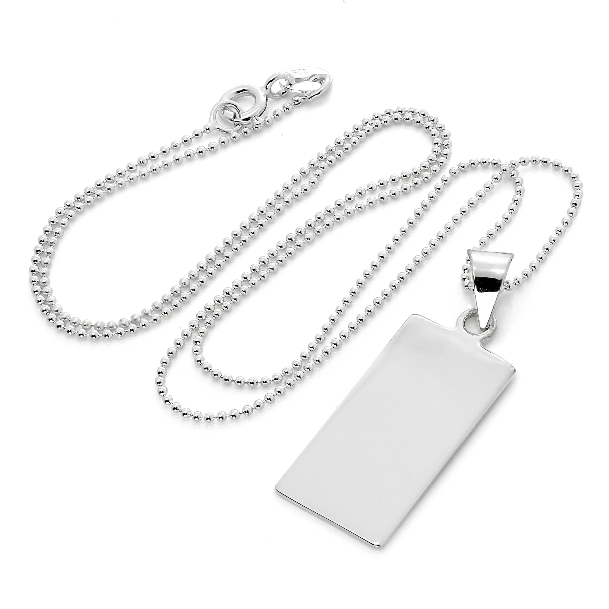Sterling Silver Rectangular Engravable Pendant Necklace - Image 2