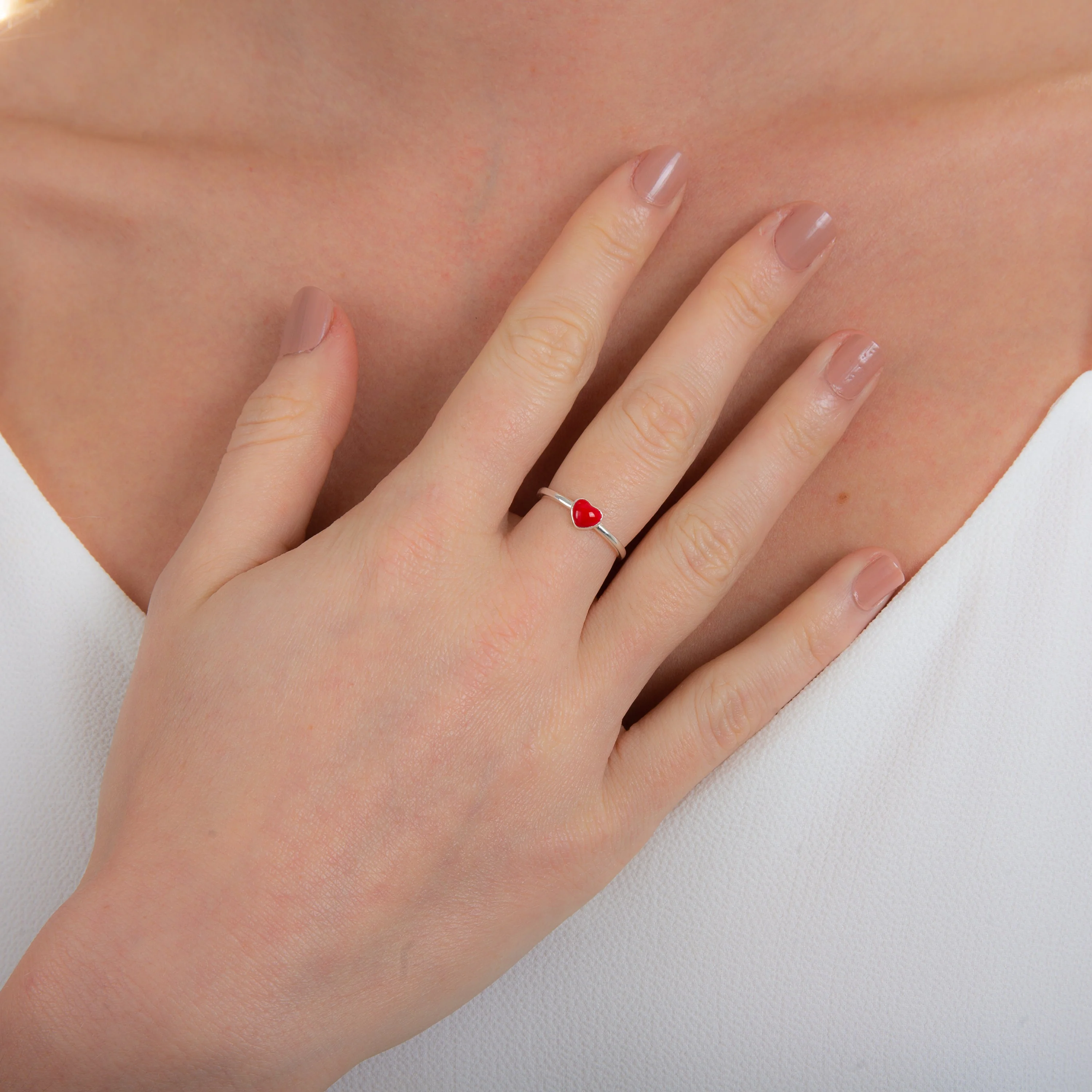 Sterling Silver Red Heart Enamel Adjustable Ring - Image 2