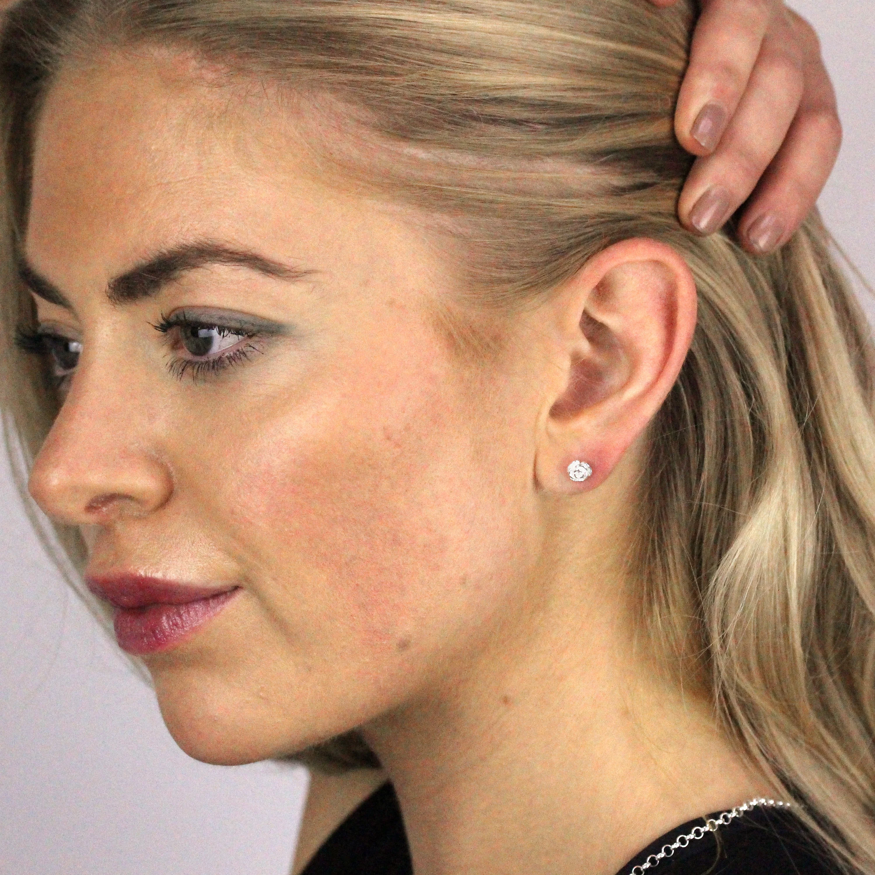 Sterling Silver Rose Bud Stud Earrings - Image 2