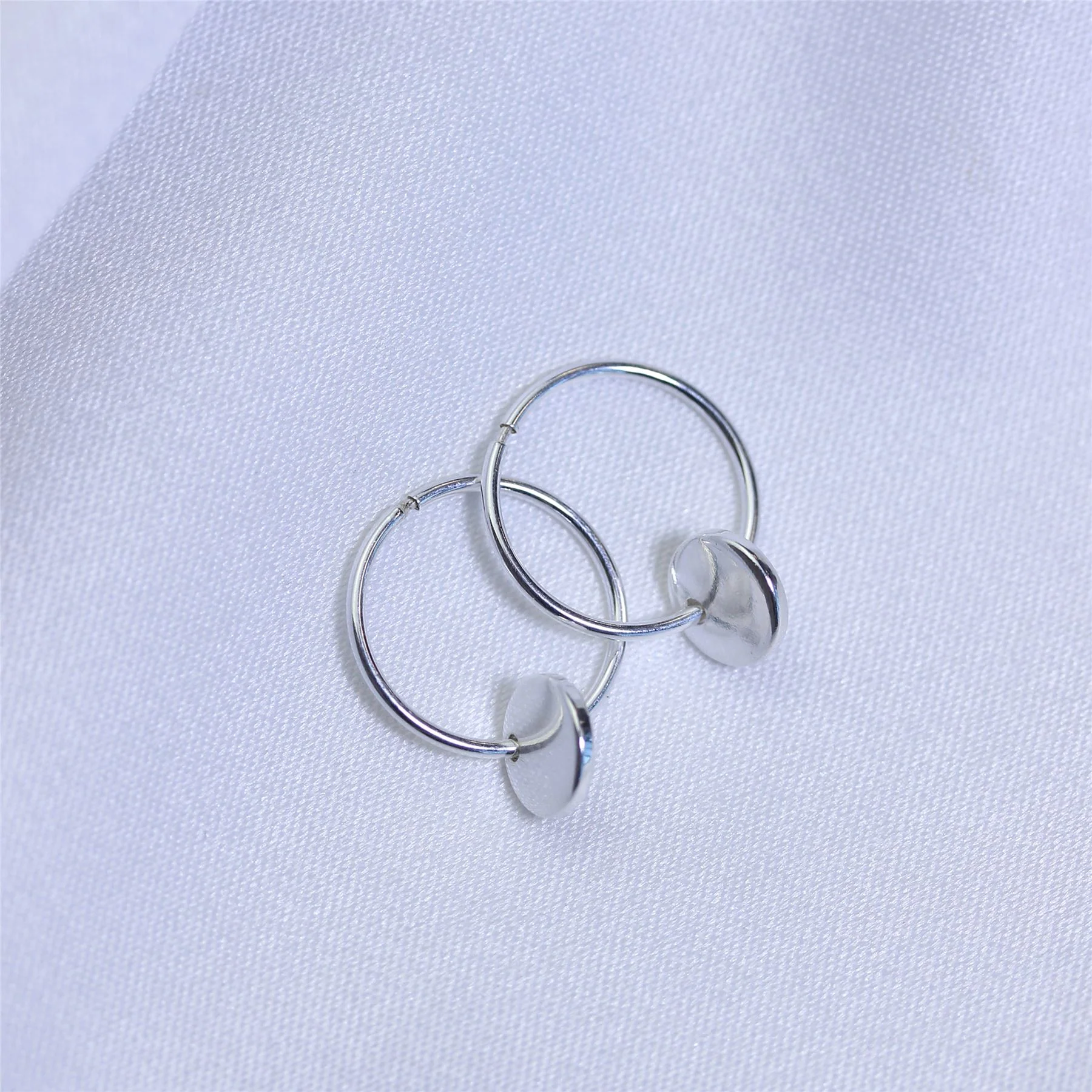 Sterling Silver Round Disc Charm Hoop Earrings 10 - 22mm - Image 2