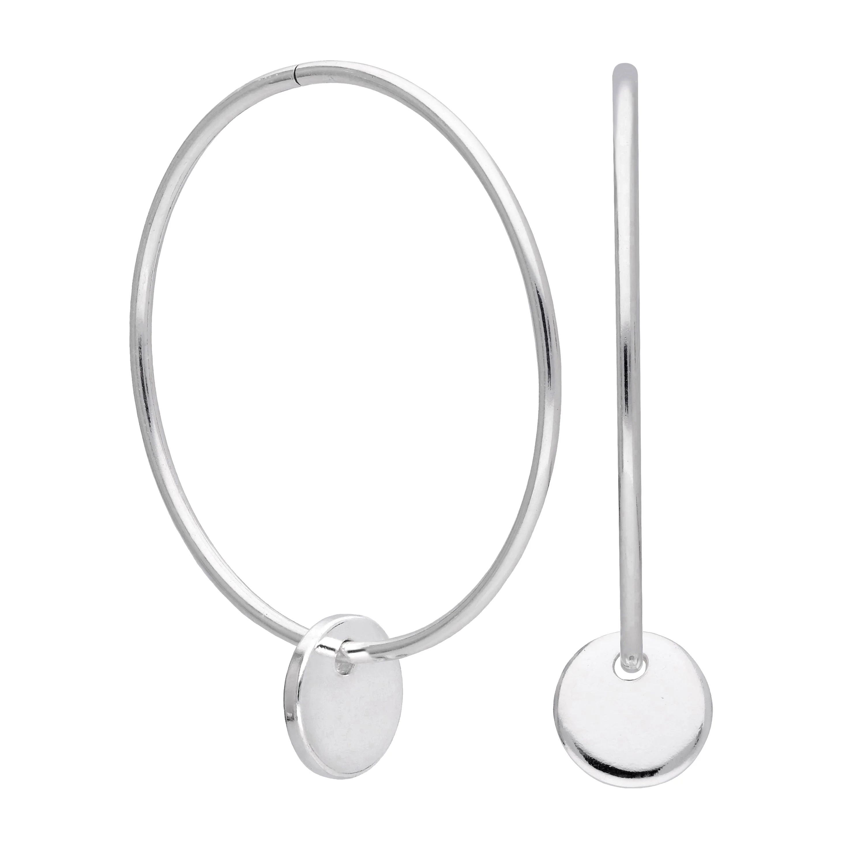 Sterling Silver Round Disc Charm Hoop Earrings 10 - 22mm - Image 6