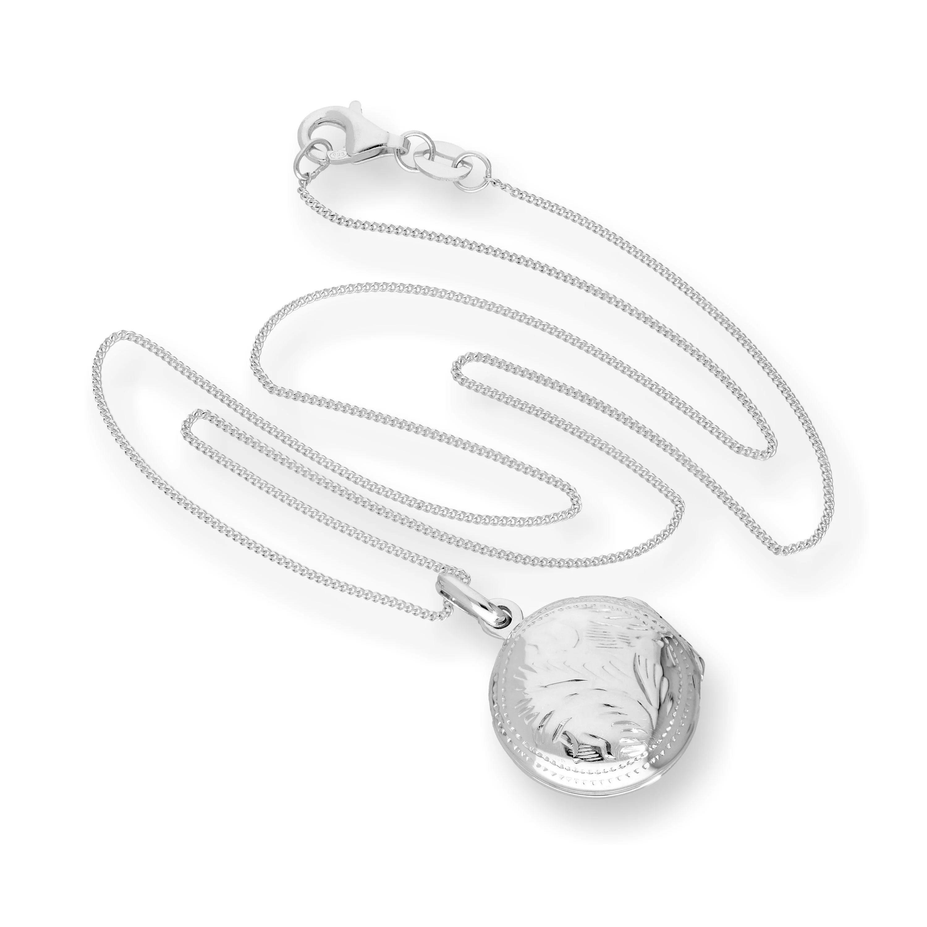 Sterling Silver Round Engraved Locket on Chain 16 - 22 Inches - Image 2