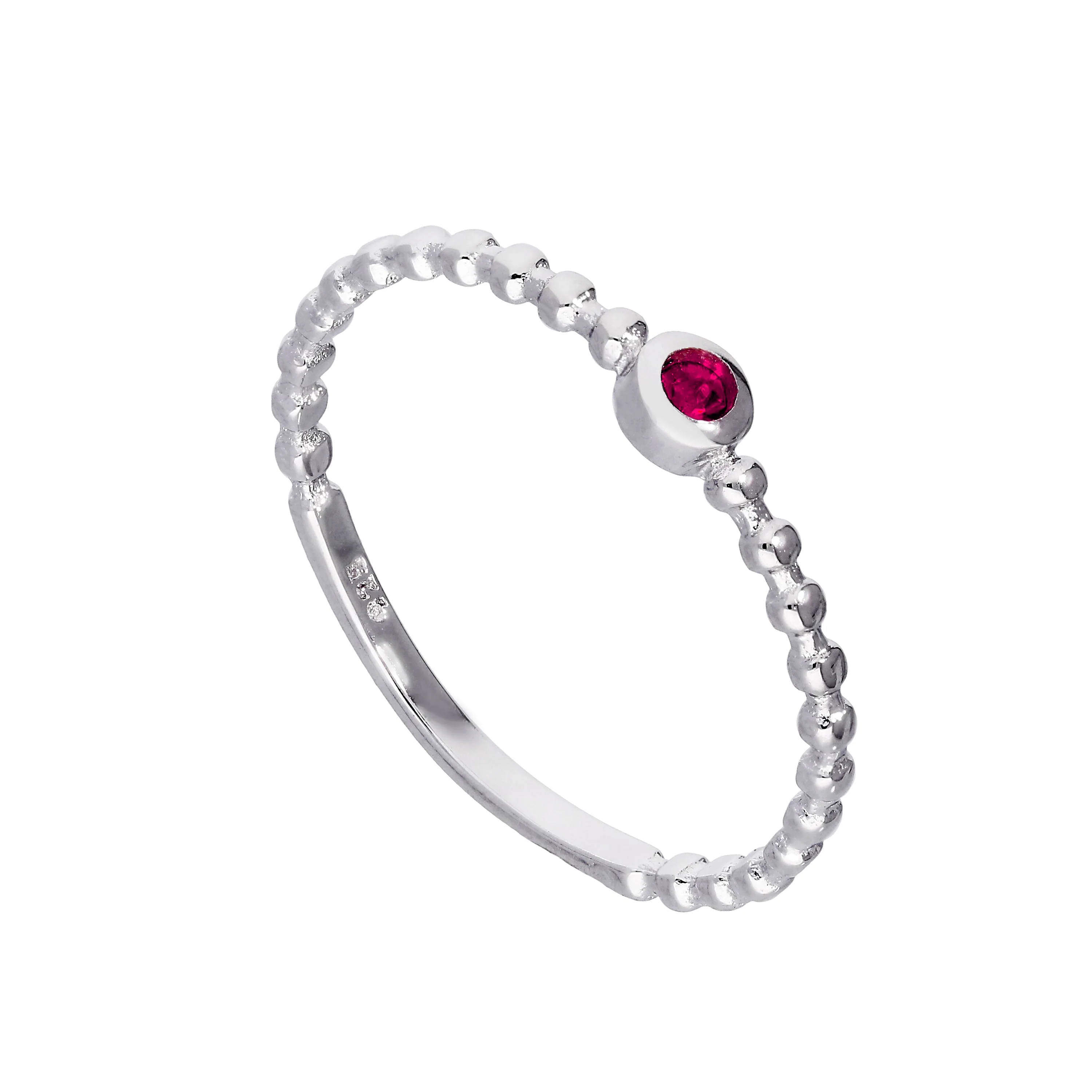 Sterling Silver & Ruby CZ Crystal July Birthstone Beaded Band Ring sizes I - U - Image 3
