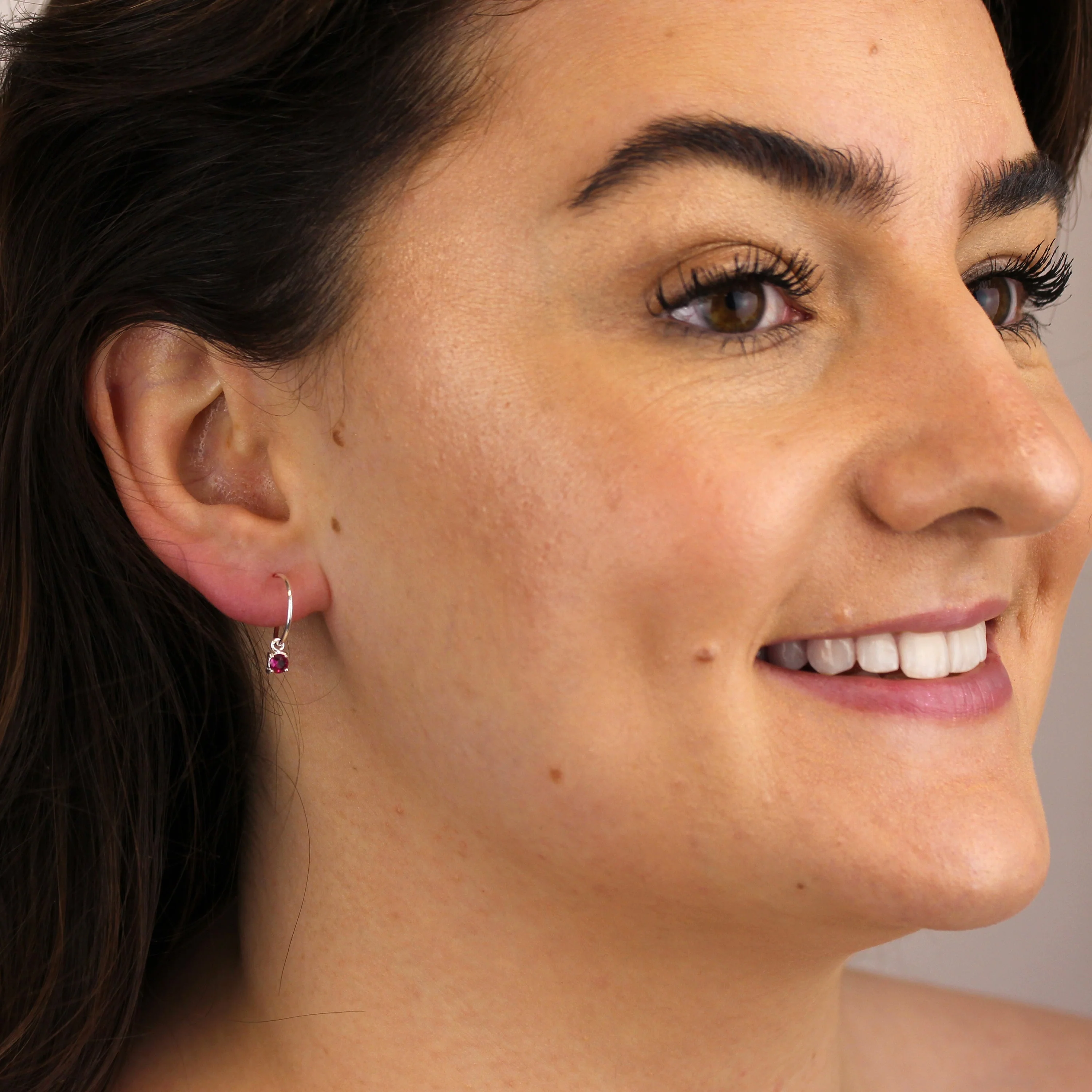 Sterling Silver Ruby CZ July Birthstone 12mm Hoop Earrings - Image 2