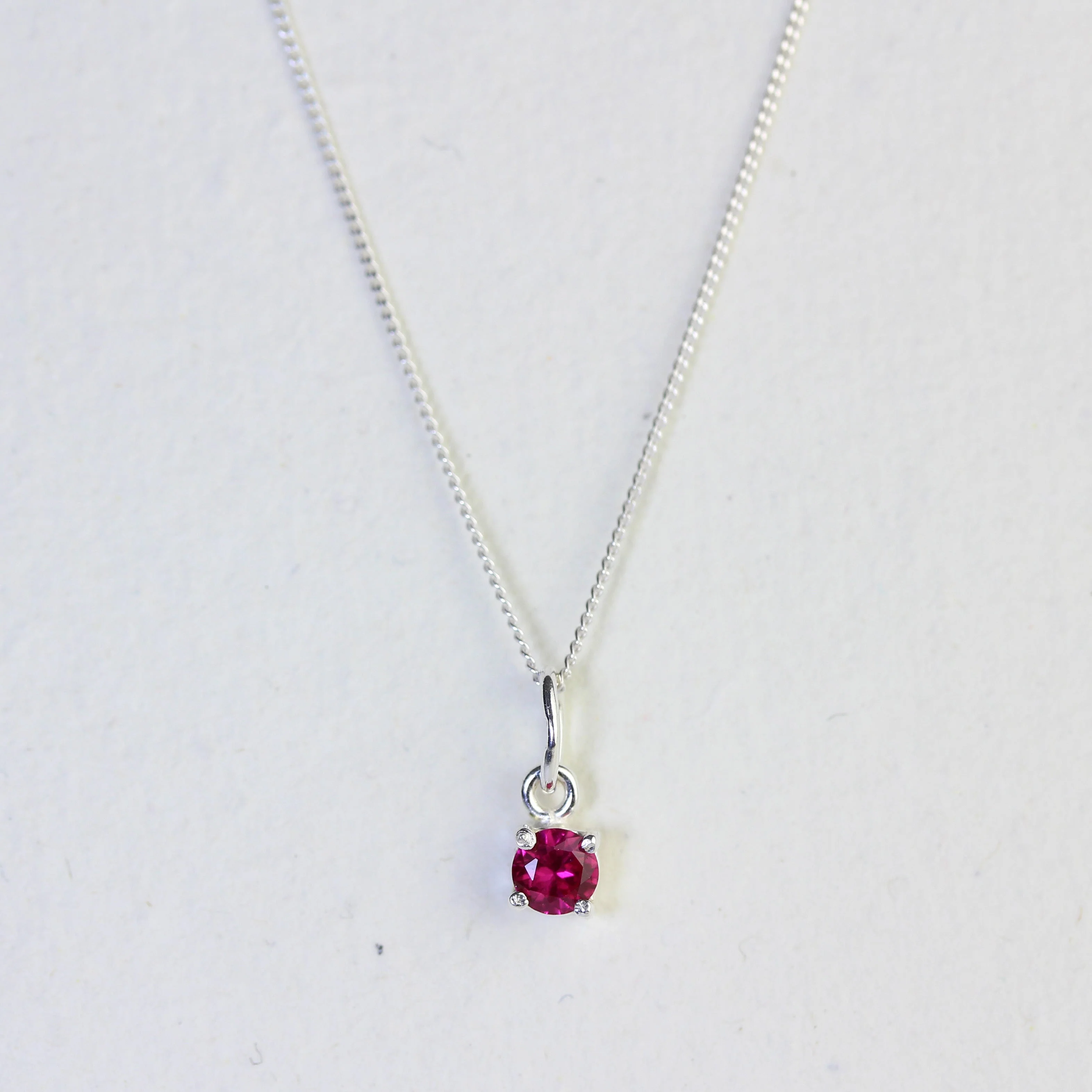 Sterling Silver Ruby CZ July Birthstone Claw Necklace - 14 - 32 Inches - Image 2