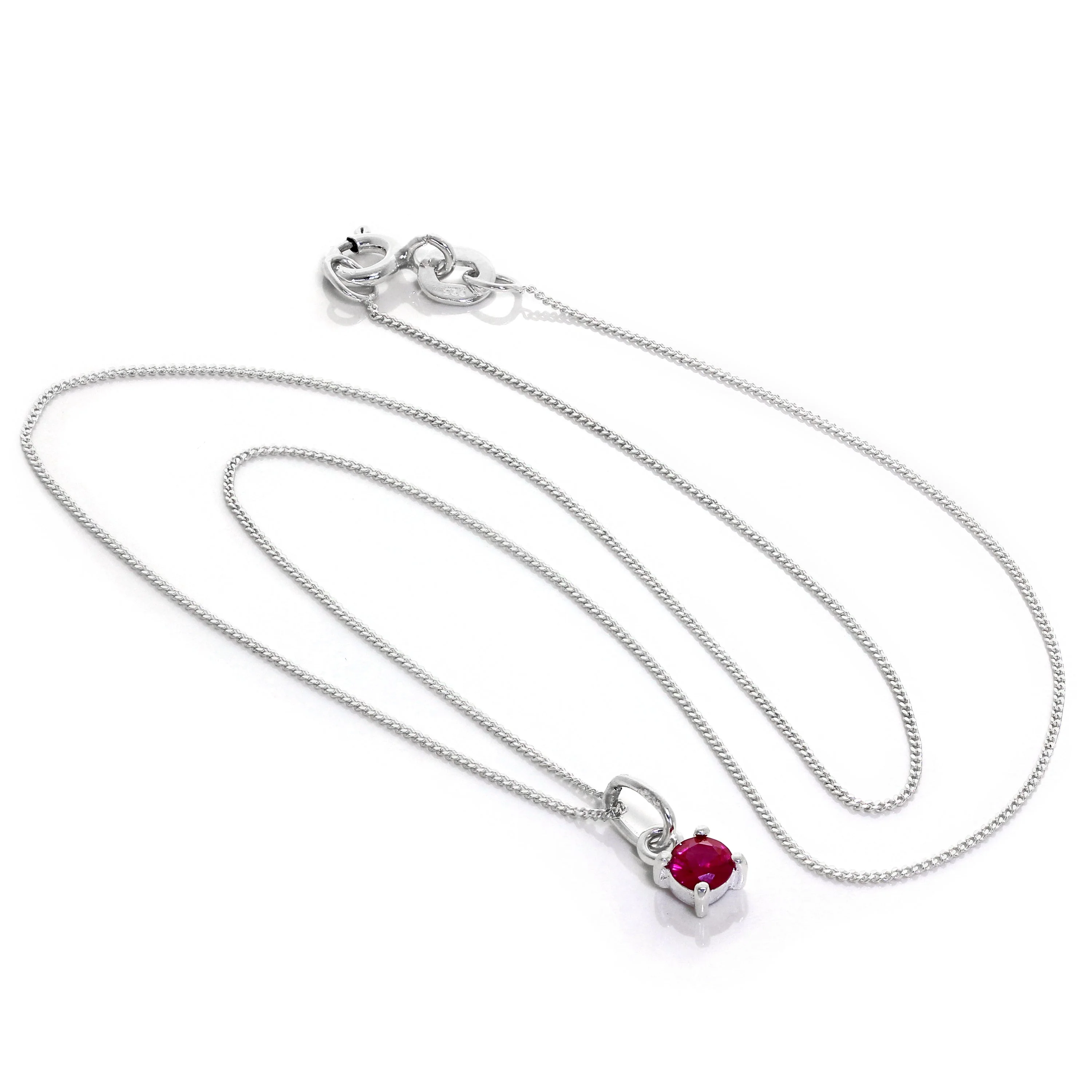 Sterling Silver Ruby CZ July Birthstone Claw Necklace - 14 - 32 Inches - Image 3