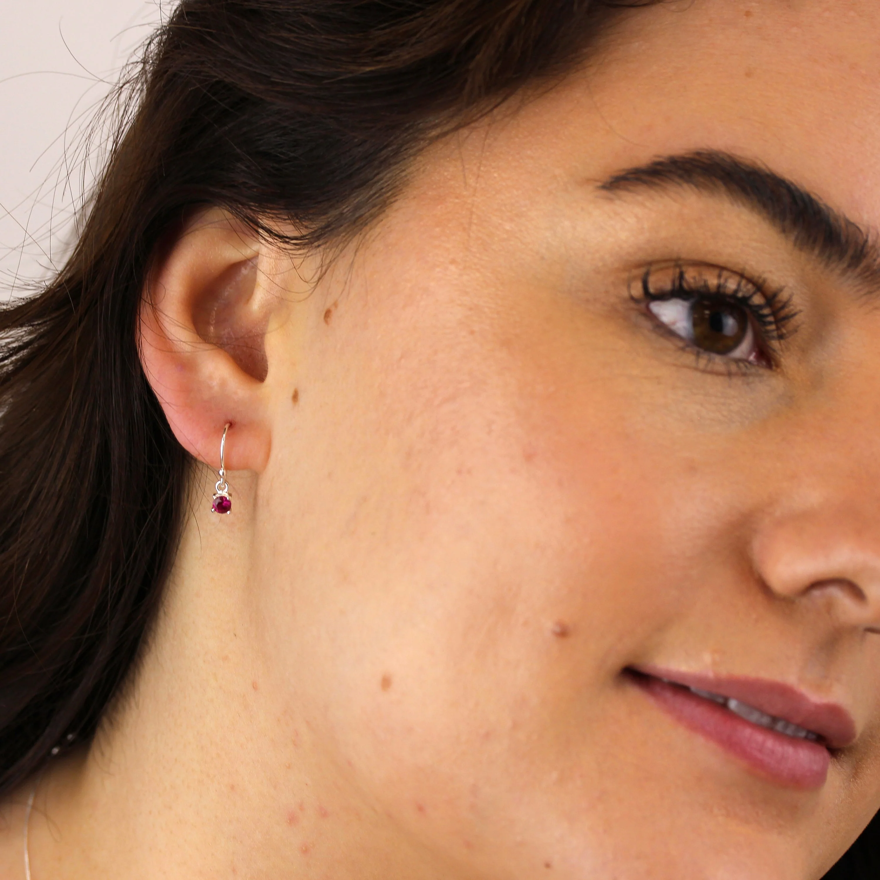 Sterling Silver Ruby CZ July Birthstone Dangle Earrings - Image 2