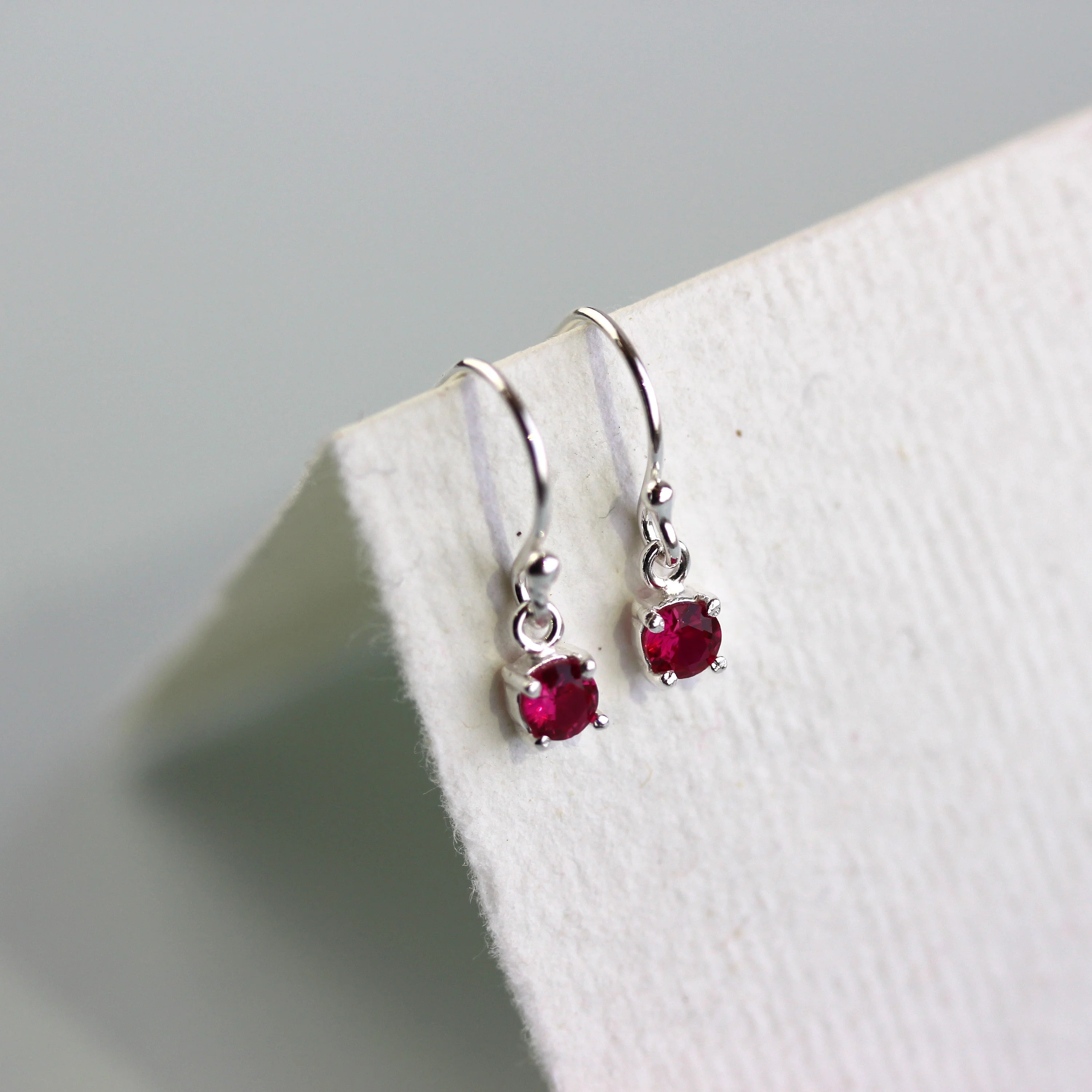 Sterling Silver Ruby CZ July Birthstone Dangle Earrings - Image 3