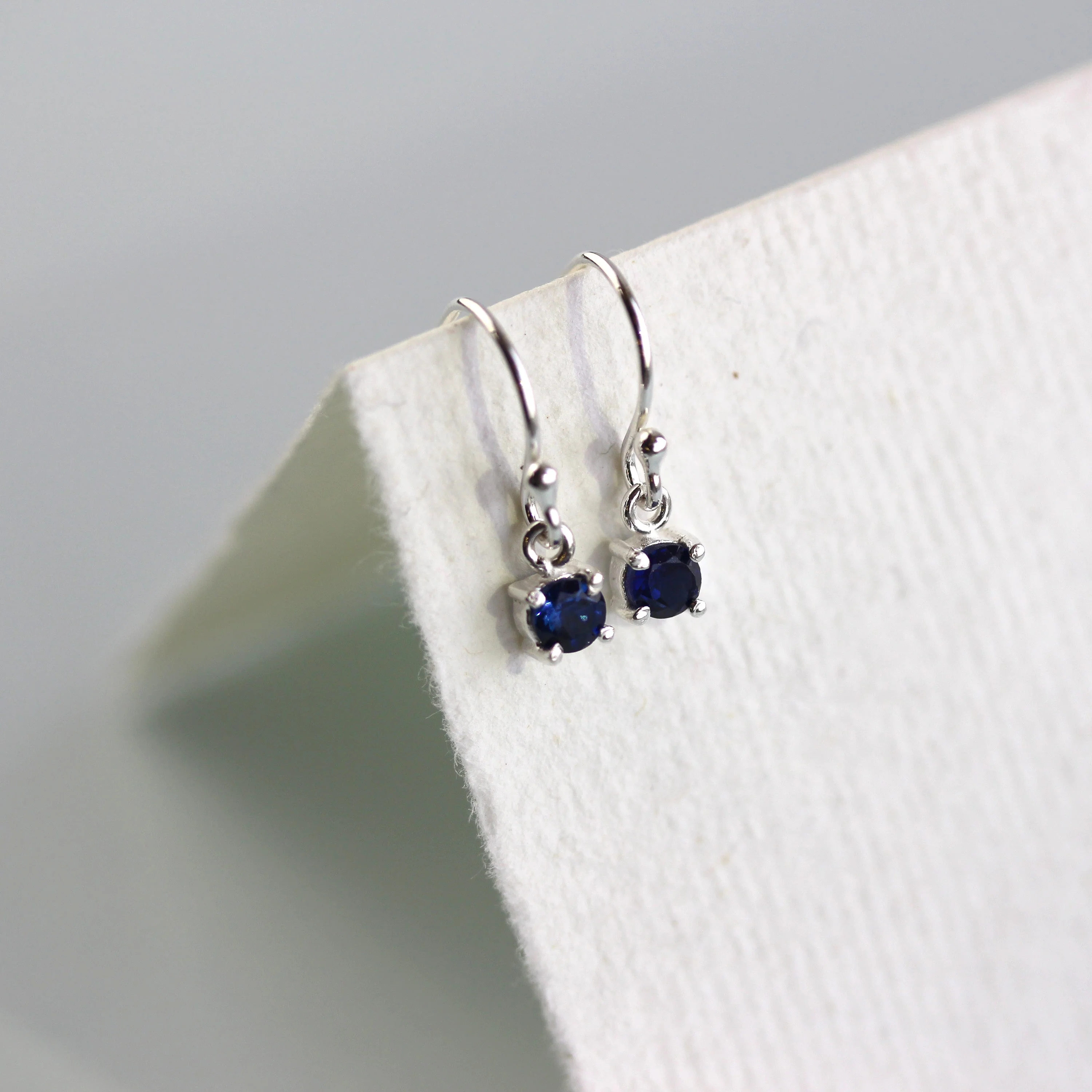 Sterling Silver Sapphire CZ September Birthstone Dangle Earrings - Image 3