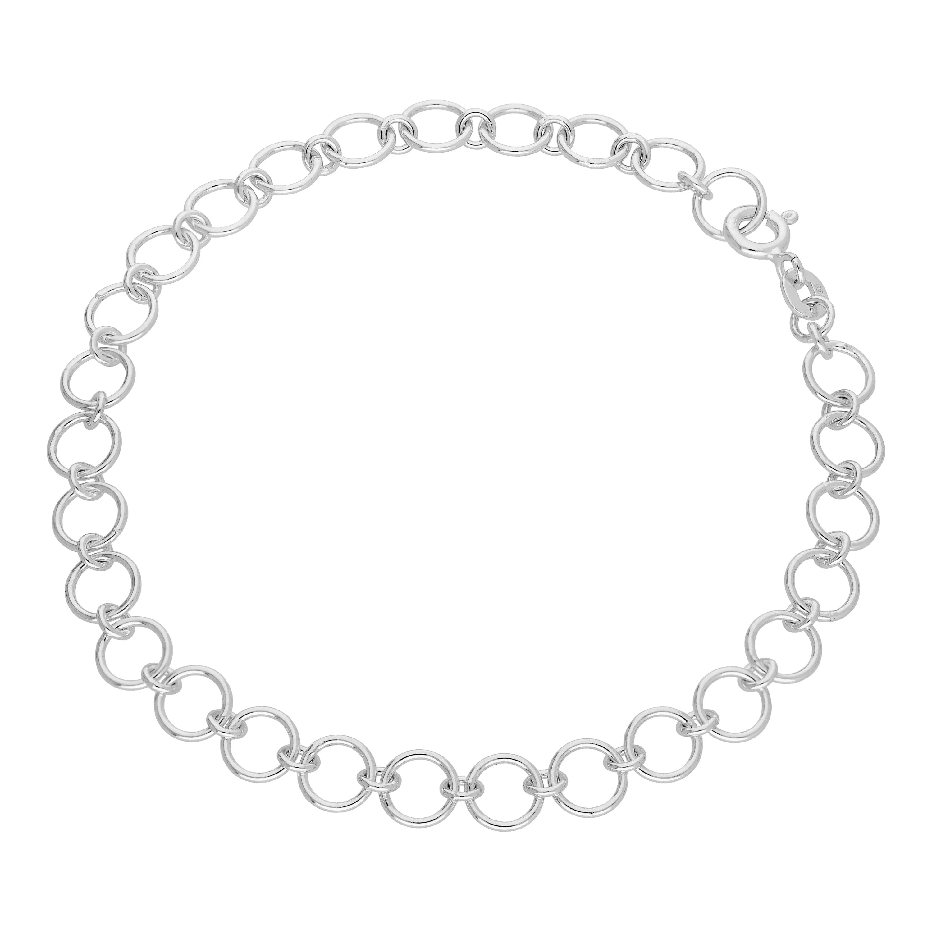 Sterling Silver Simple Round Link Chain Bracelet 7 Inches