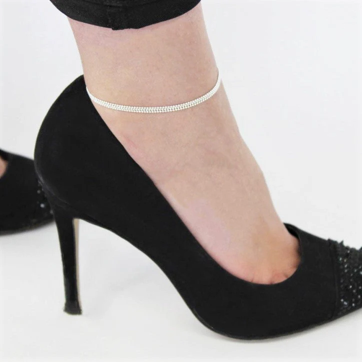 Sterling Silver Simple Triple 1mm Bead Chain Anklet - Image 2