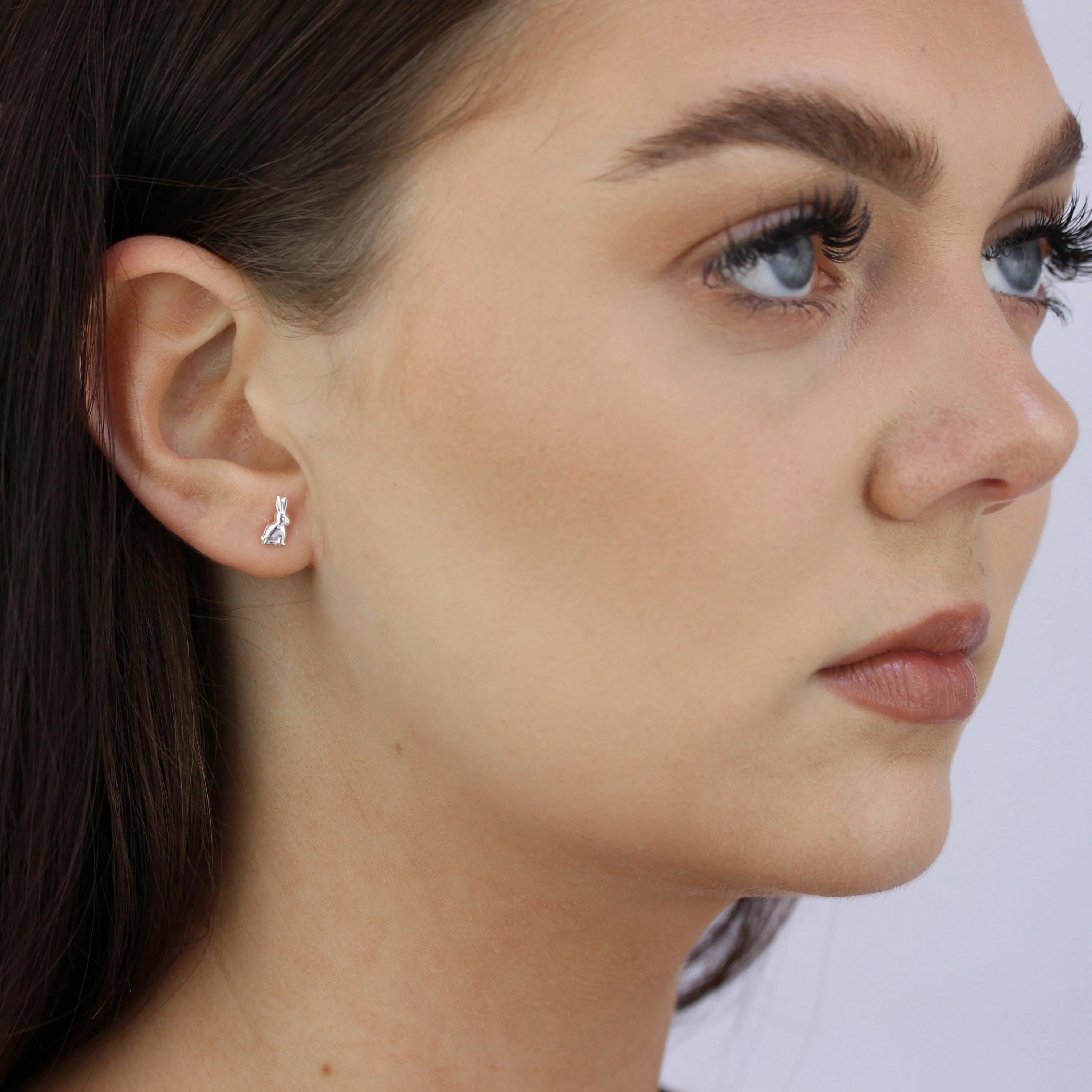 Sterling Silver Sitting Bunny Rabbit Stud Earrings - Image 2