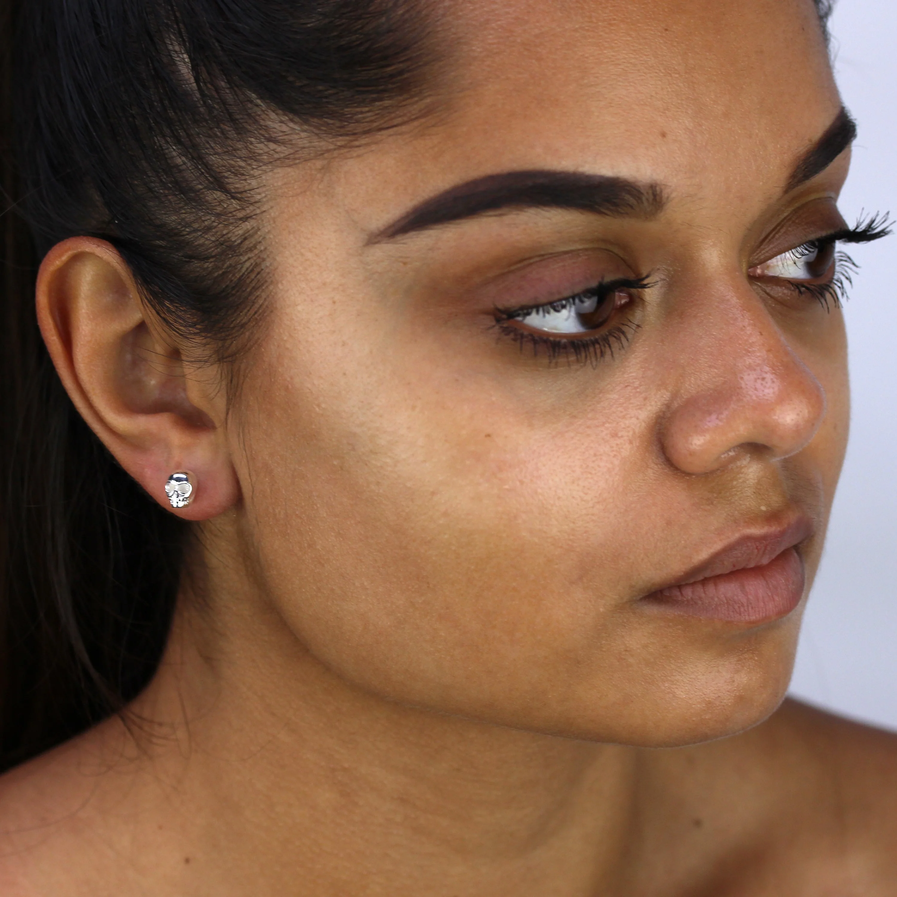 Sterling Silver Skull Stud Earrings - Image 3