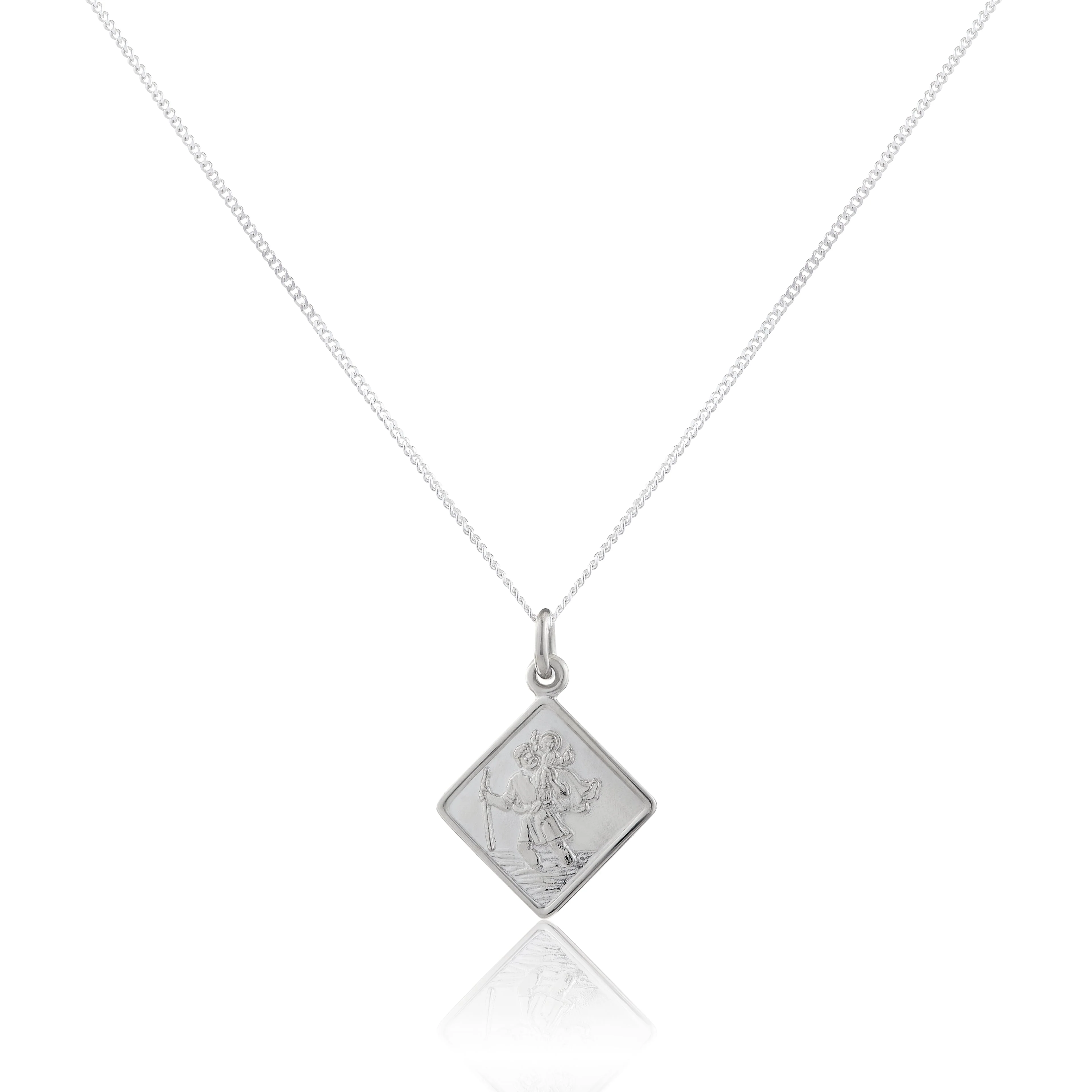 Sterling Silver Small Square Saint Christopher Pendant