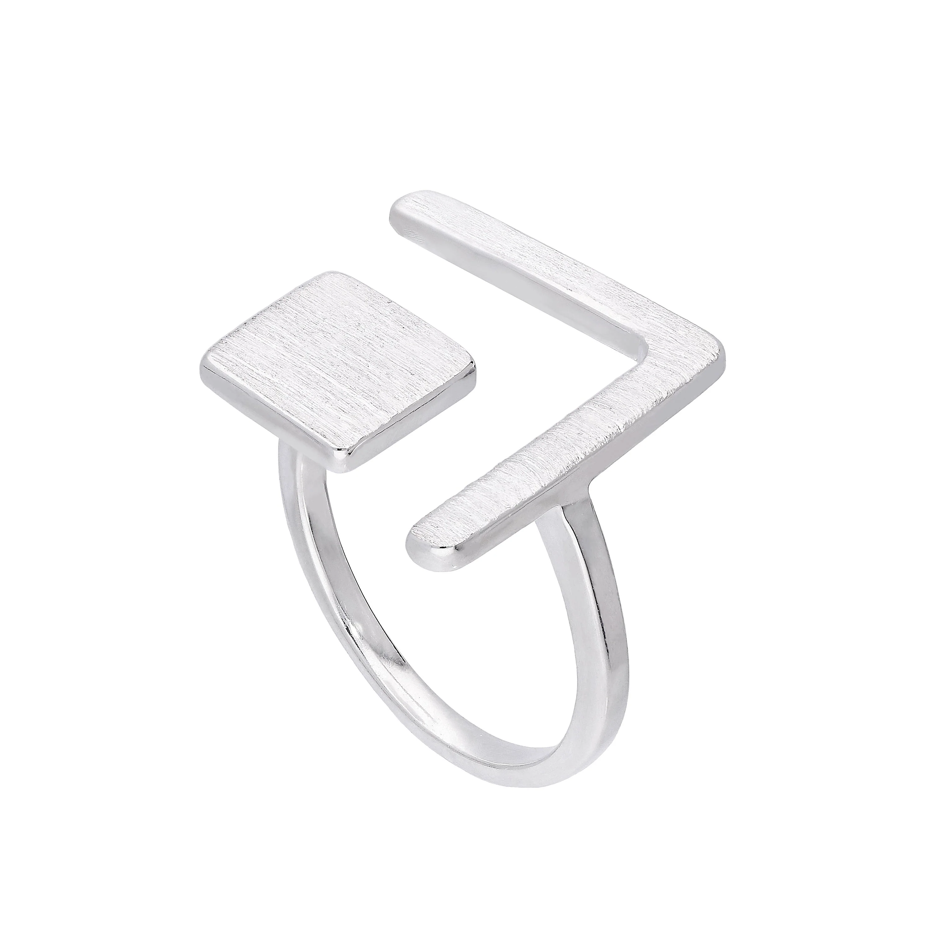 Sterling Silver Square & Chevron Adjustable Midi Ring