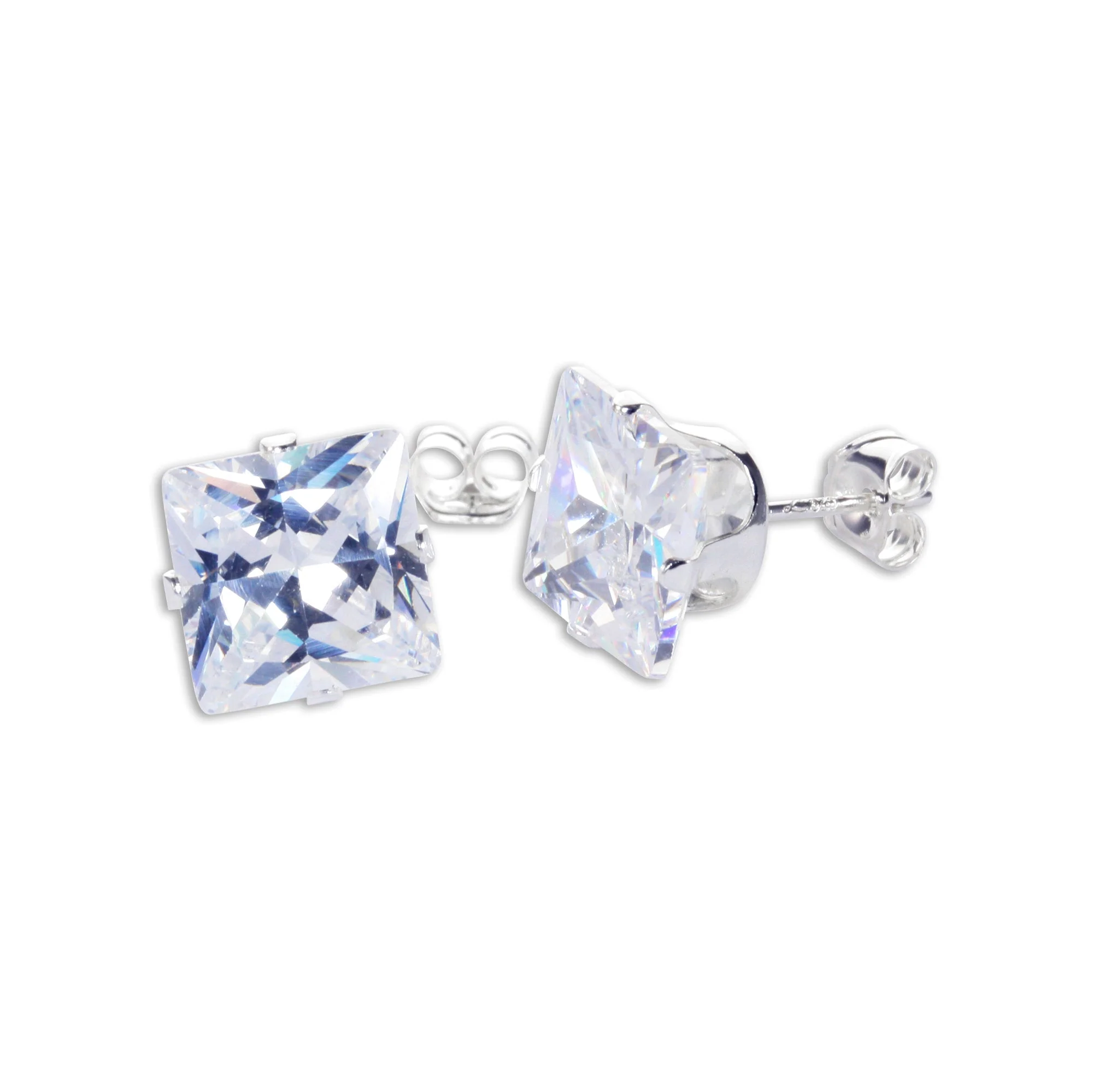 Sterling Silver Square CZ Stud Earrings - Image 17