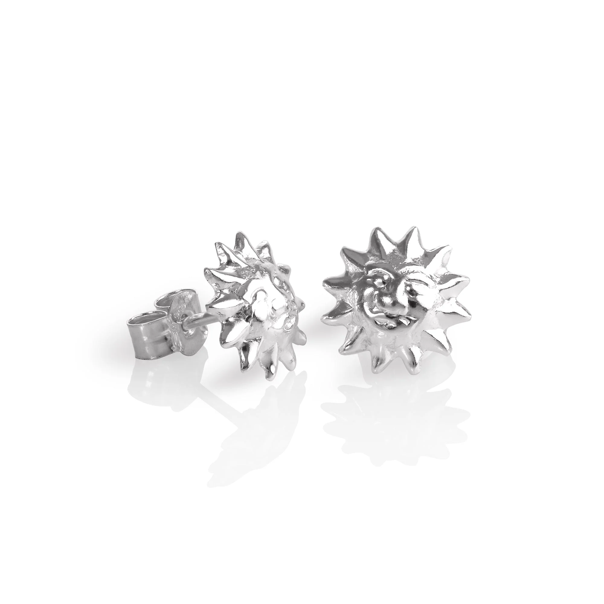 Sterling Silver Sun Face Stud Earrings