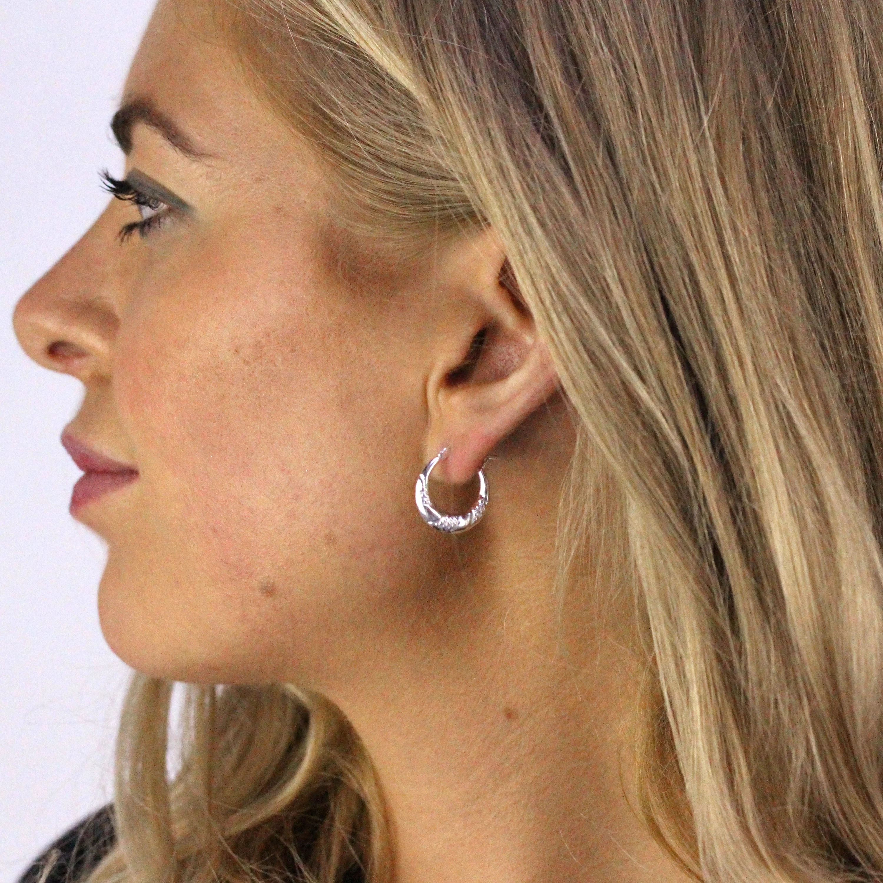 Sterling Silver Textured Twisted Creole 18mm Hoop Earrings - Image 2