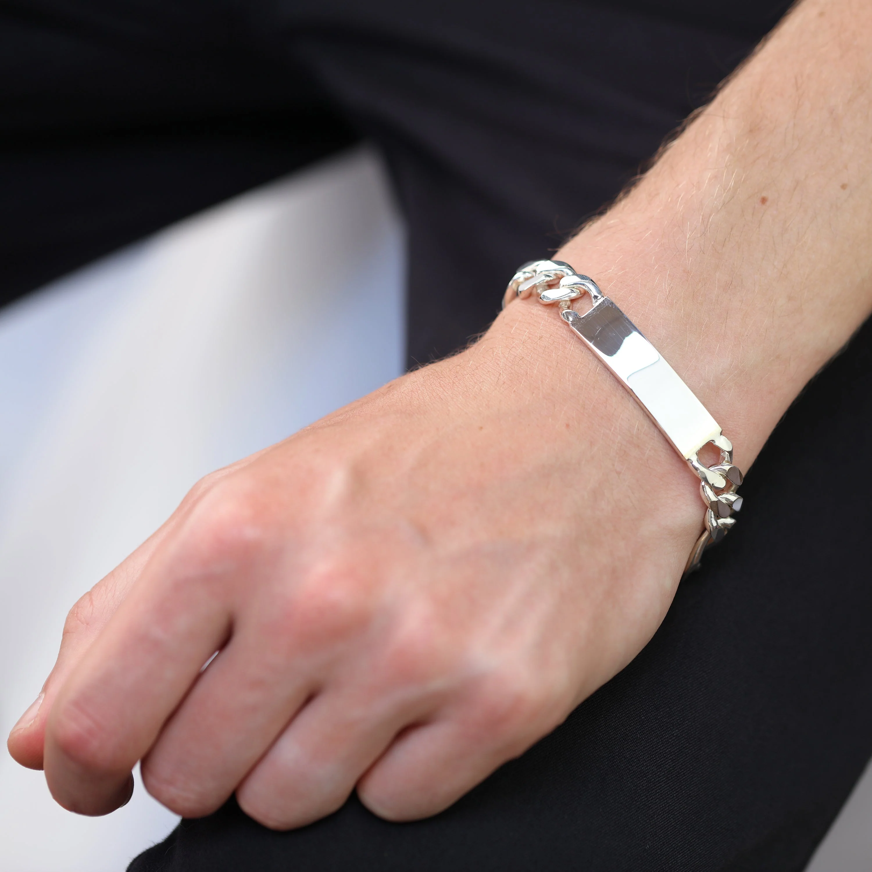 Sterling Silver Thick Heavy 11mm Curb Figaro ID Plate Bracelet 7 - 8 Inches - Image 2