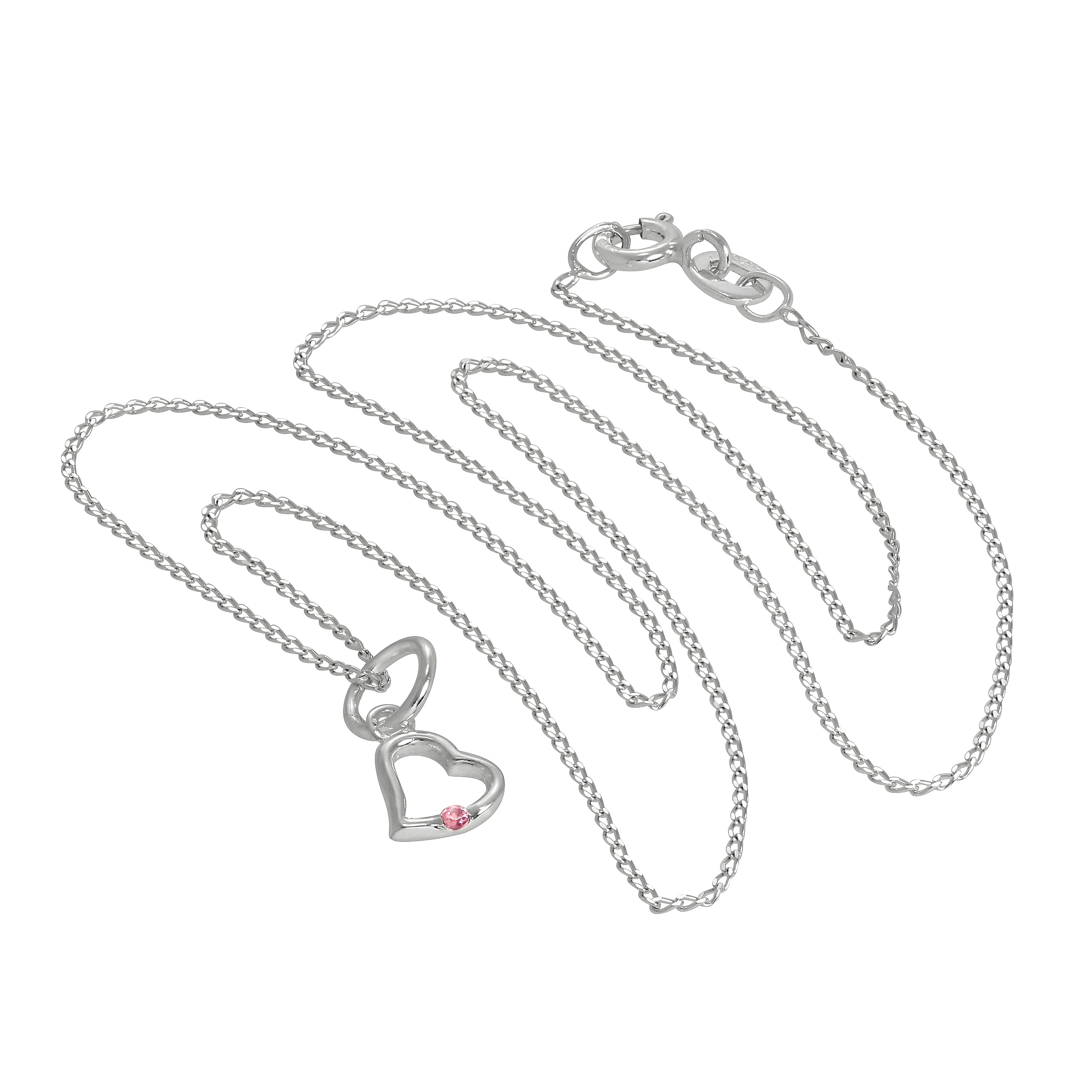 Sterling Silver & Tourmaline CZ Crystal Heart Pendant Necklace 14 - 22 Inches - Image 2