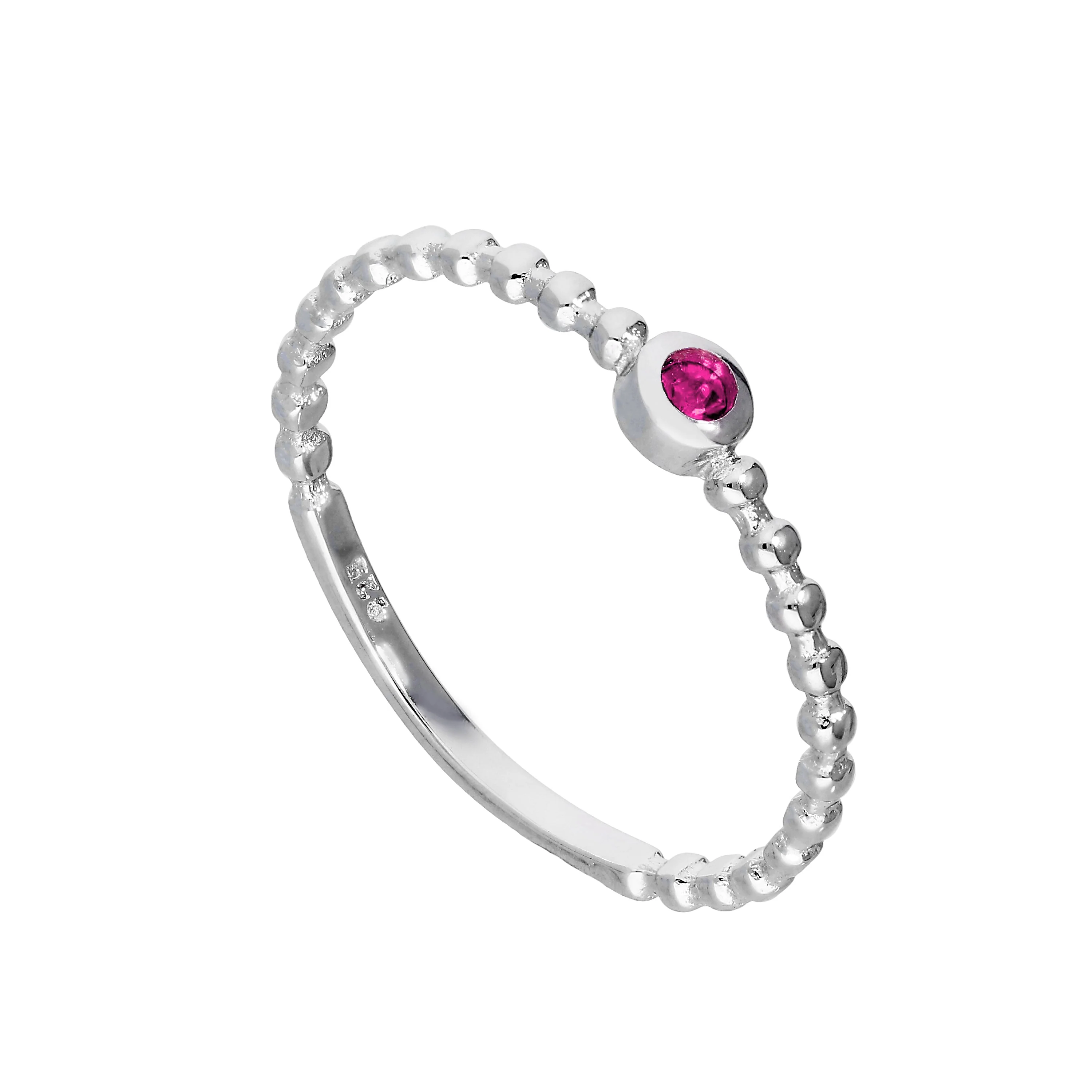 Sterling Silver & Tourmaline CZ Crystal October Birthstone Beaded Band Ring I-U - Image 2