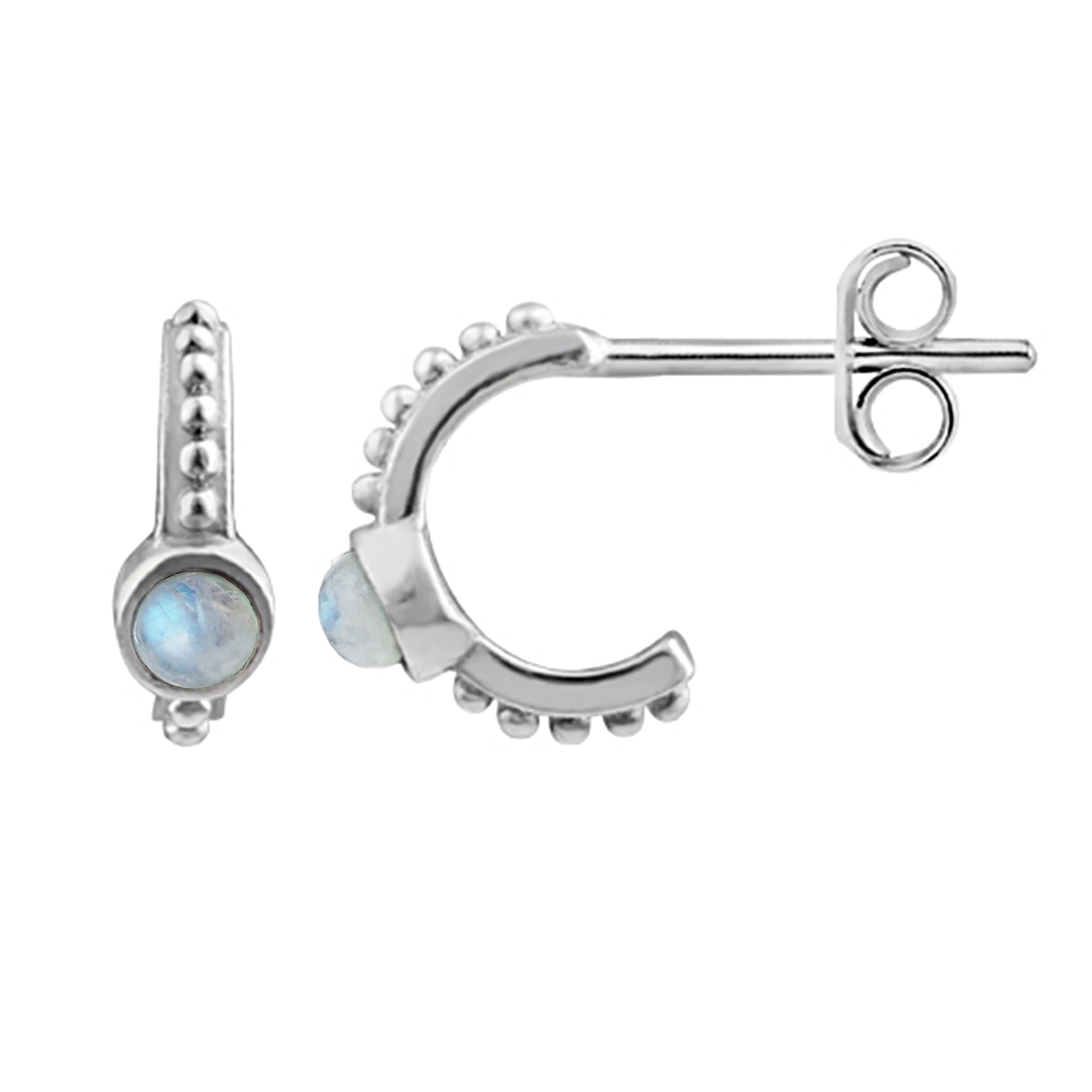 Sterling Silver Tribal Beaded Hoop Stud Earrings - 4 Colours - Image 3