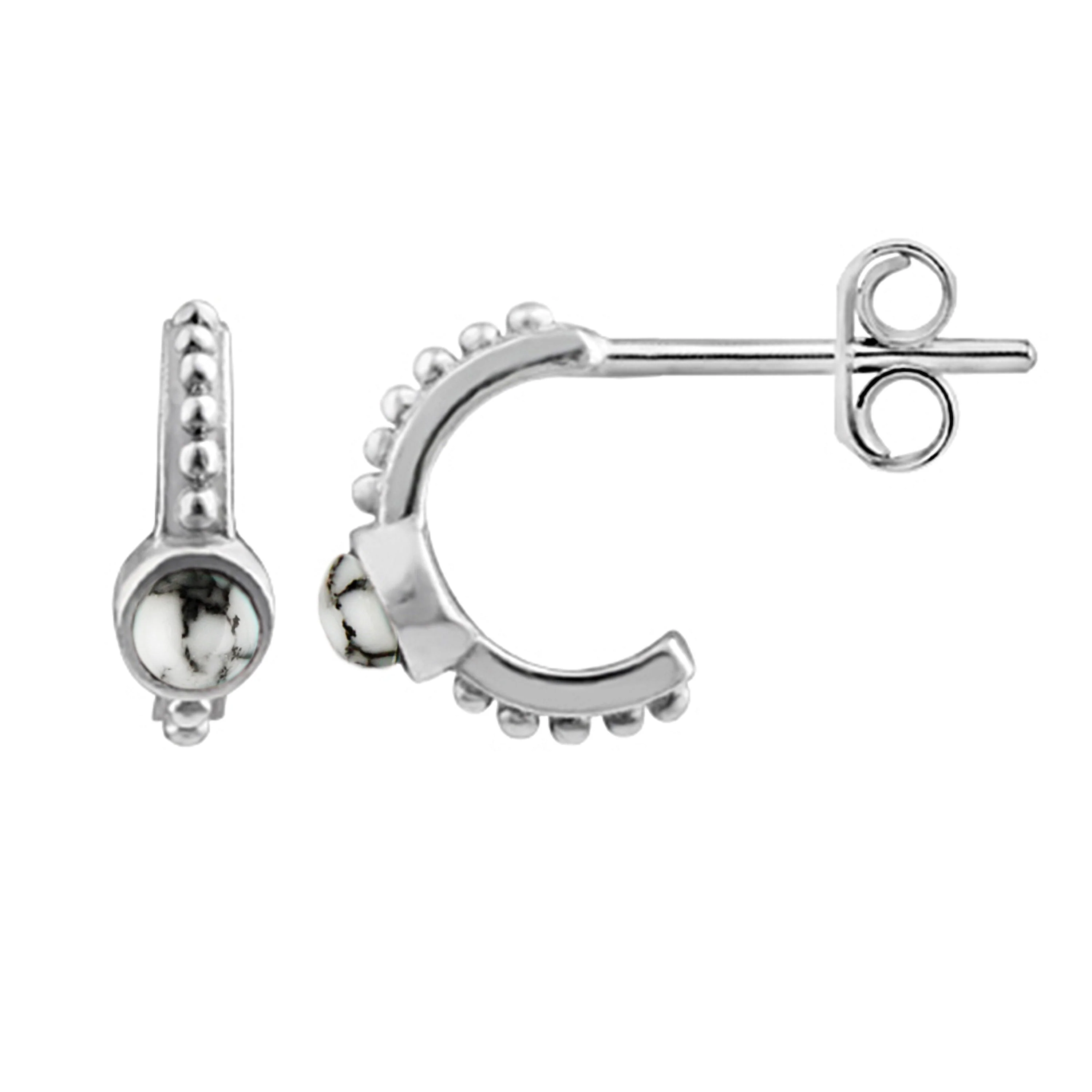 Sterling Silver Tribal Beaded Hoop Stud Earrings - 4 Colours - Image 4