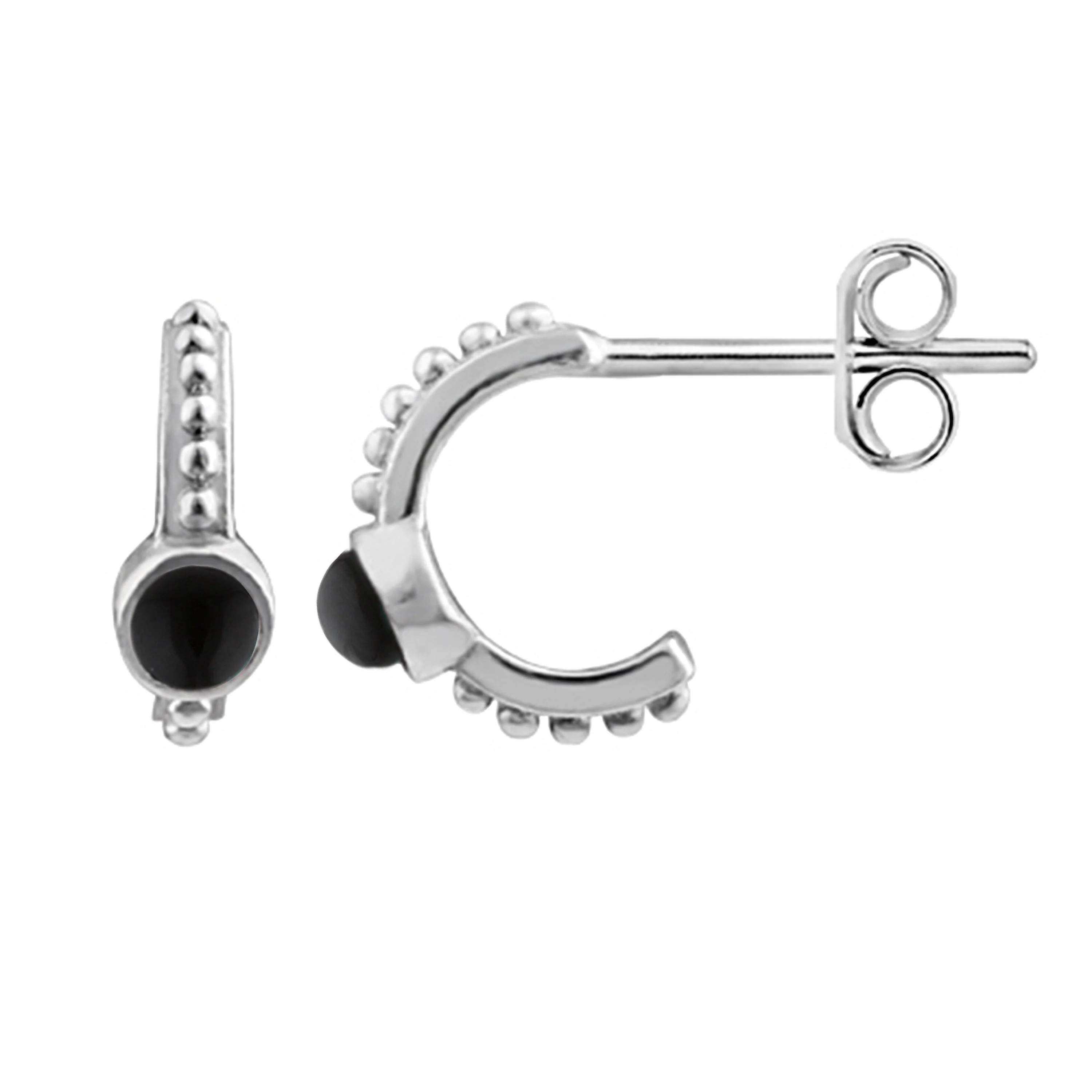 Sterling Silver Tribal Beaded Hoop Stud Earrings - 4 Colours - Image 5