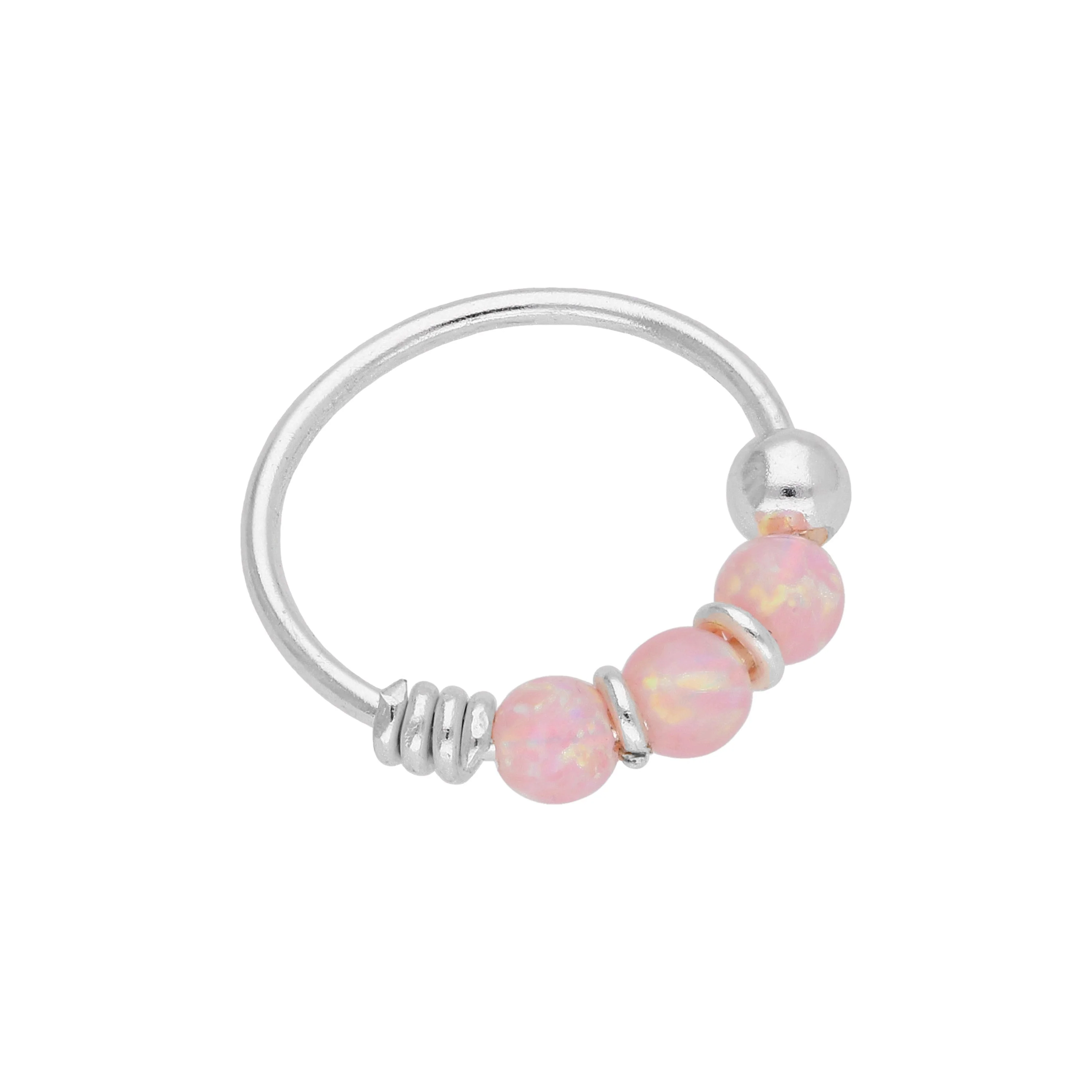 Sterling Silver Triple Pink Opal Bead 10mm 23Ga Nose Ring