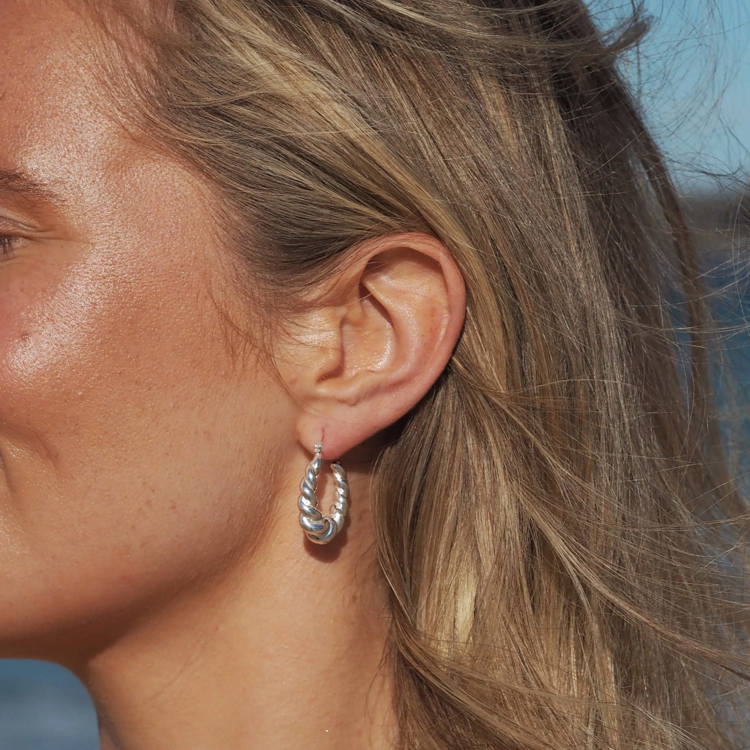 Sterling Silver Twist Rope Creole Hoop Earrings - Image 3