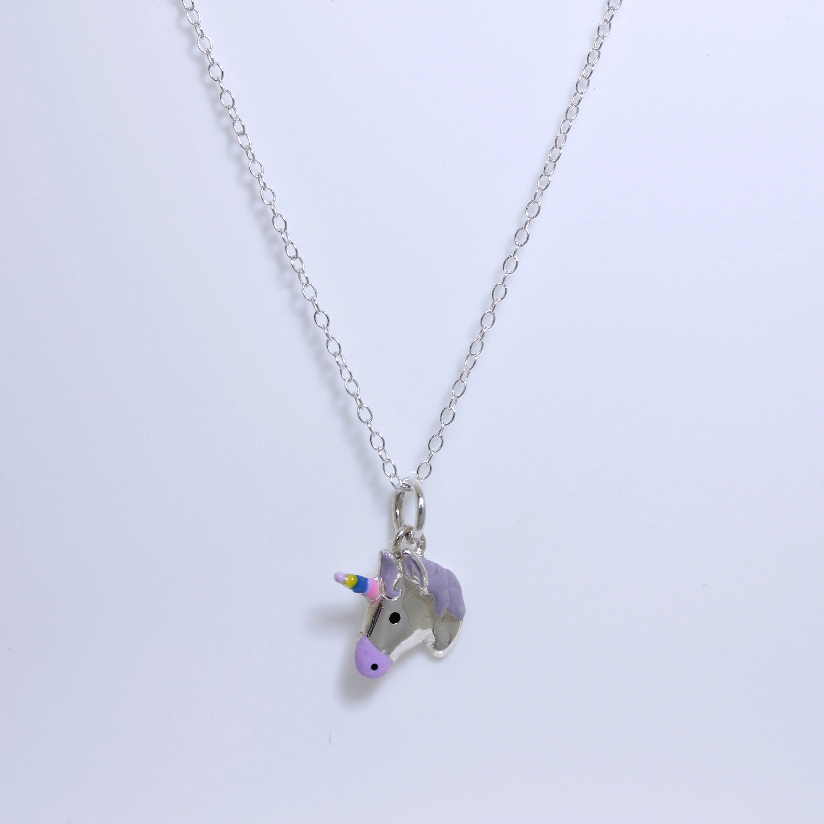 Sterling Silver Unicorn Enamel Necklace - 14 - 32 Inches - Image 3