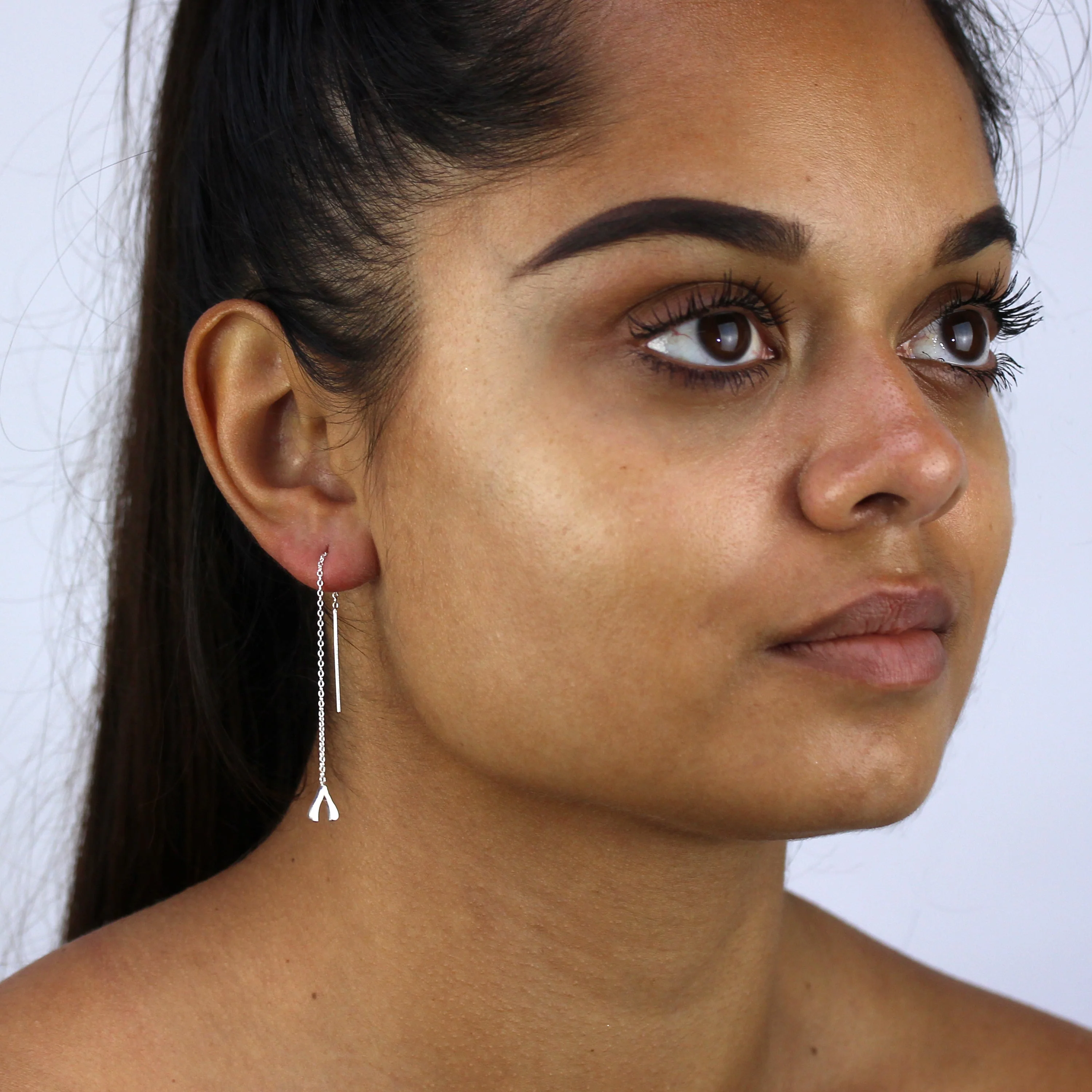 Sterling Silver Wishbone Pull Through Earrings - Image 2
