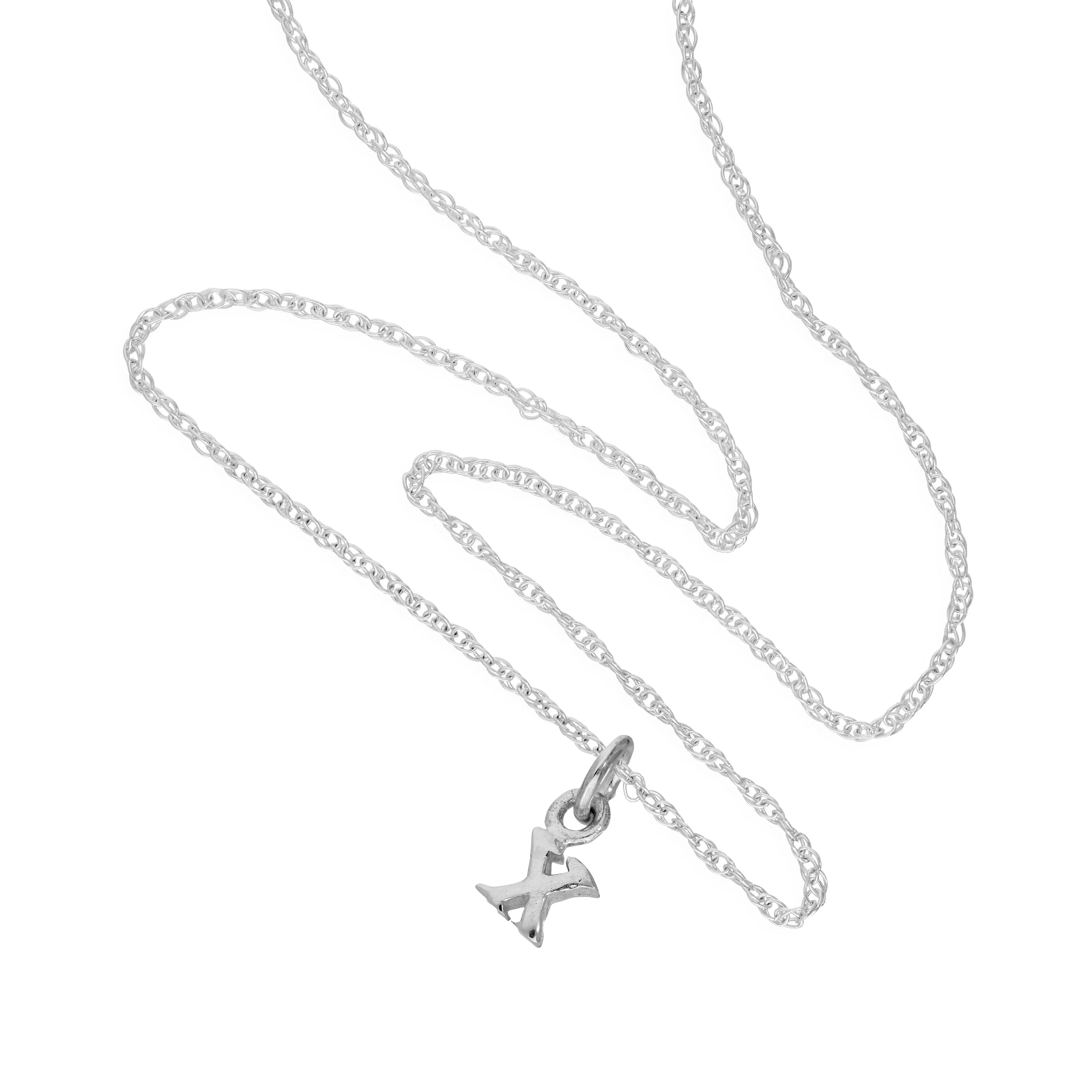 Tiny Sterling Silver Alphabet Letter X Pendant Necklace 14 - 22 Inches - Image 2