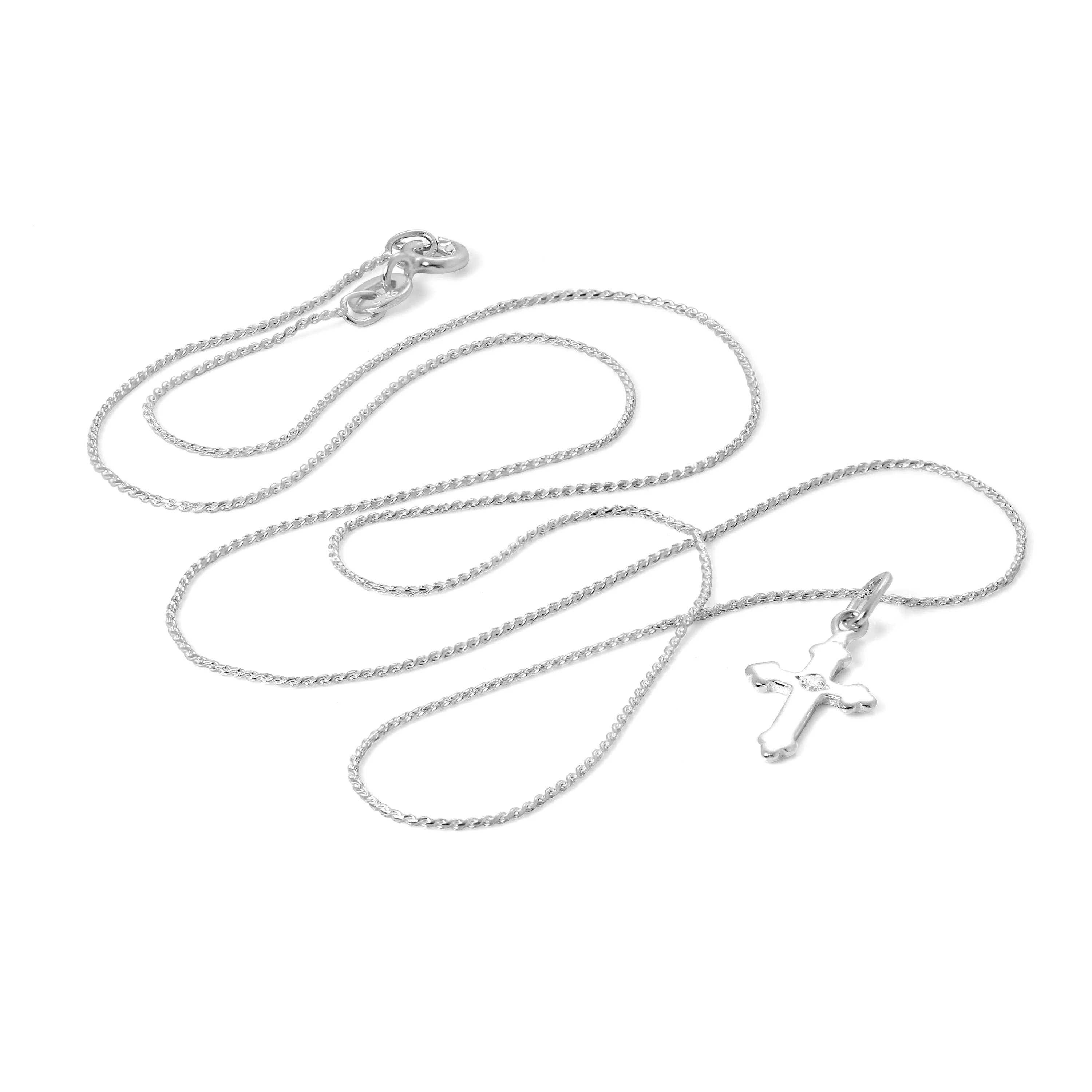 Tiny Sterling Silver Gothic Cross Pendant Necklace with CZ Crystal 16 - 22 Inches - Image 2