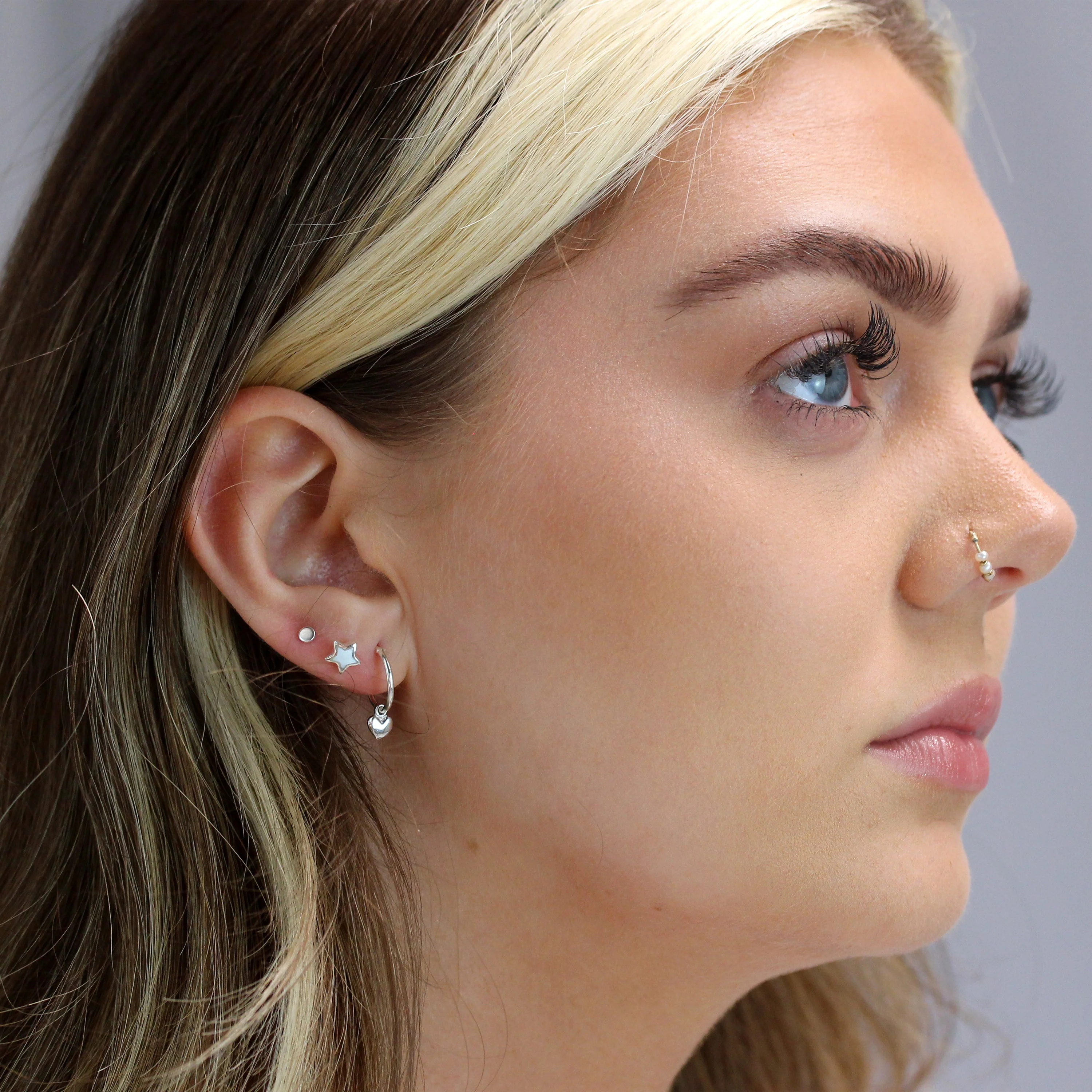 Triple Sterling Silver Star Heart Stud & Hoop Earrings Set - Image 2